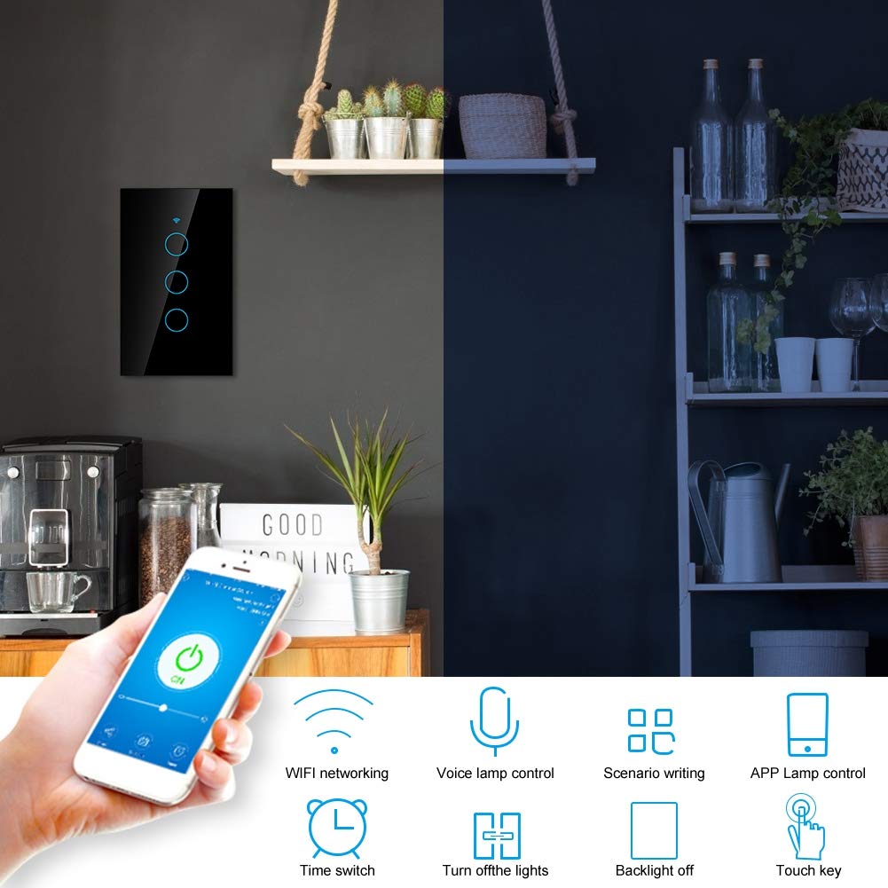 Smart Switch, Touch Screen Switch Single Circle for Alexa 3-Way AC for Alexa, Home or Nest 100-250V(Black) - Image 4