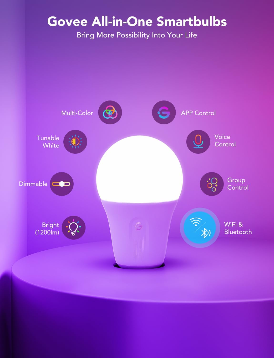 Govee Smart Light Bulbs 1200 Lumens, Color Changing Light Bulbs RGBWW Dimmable, Works with Alexa & Google Assistant, Color Lights Bulb, 12W 85W Equivalent A19 LED Bulbs for Bedroom Living Room, 2 Pack - Image 4