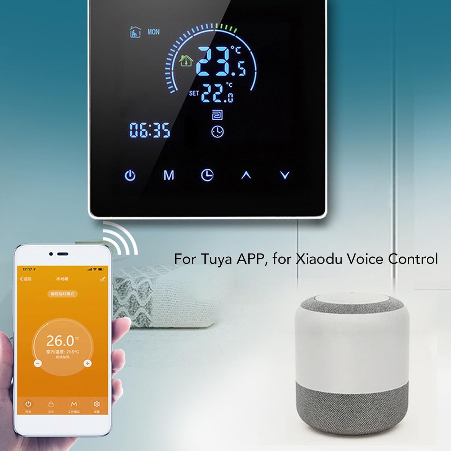Temperature Controller 5‑60℃ Water Heating Temperature Controller Thermostat 3500W Smart LCD Digital Remote APP Control Thermostat for Tuya AC90V‑240V ( Type) - Image 4