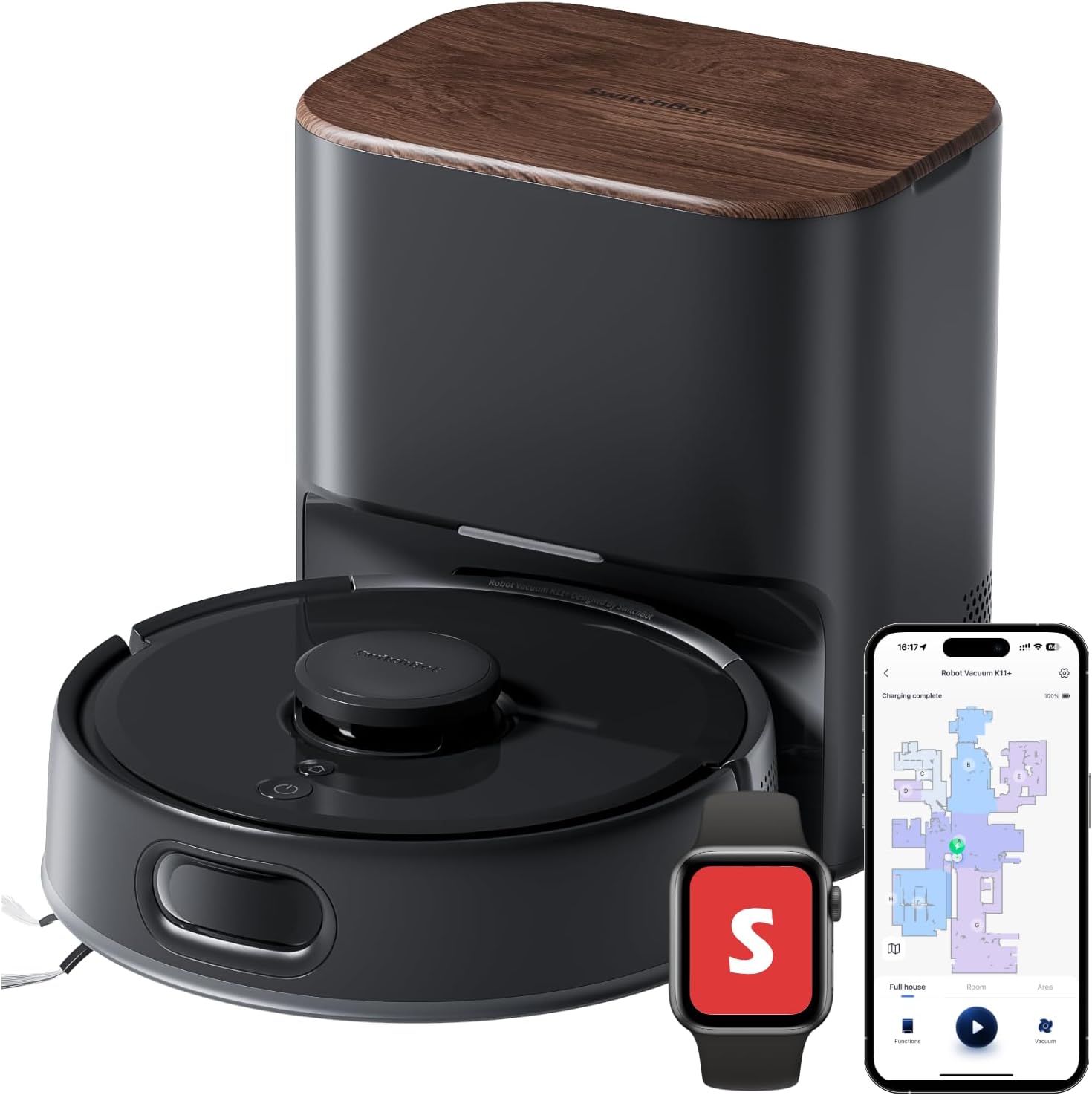 SwitchBot Robot Vacuum and Mop K11+ with Matter, 6000Pa Powerful Suction, 90 Days Hands-Free, Self Emptying, LDS Smart Navigation Mapping, 3.6-Inch Slim Design, Work with Apple Home, Alexa, GoogleHome - Image 2
