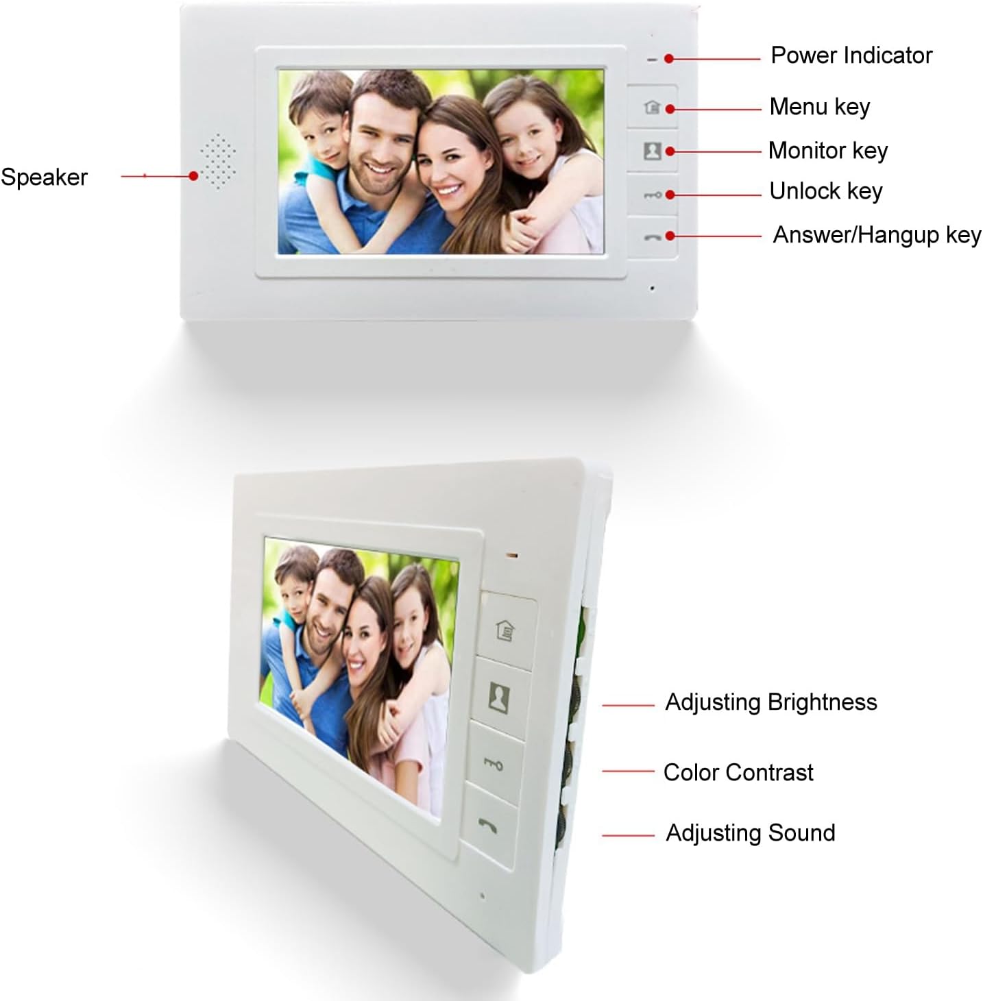 Video Doorbell, Video Intercom System Video Doorbell Camera with Monitor 7 Inch Wired Doorbell HD Camera, 2 Way Talk, Night Vision, for Home Security (US Plug) - Image 8