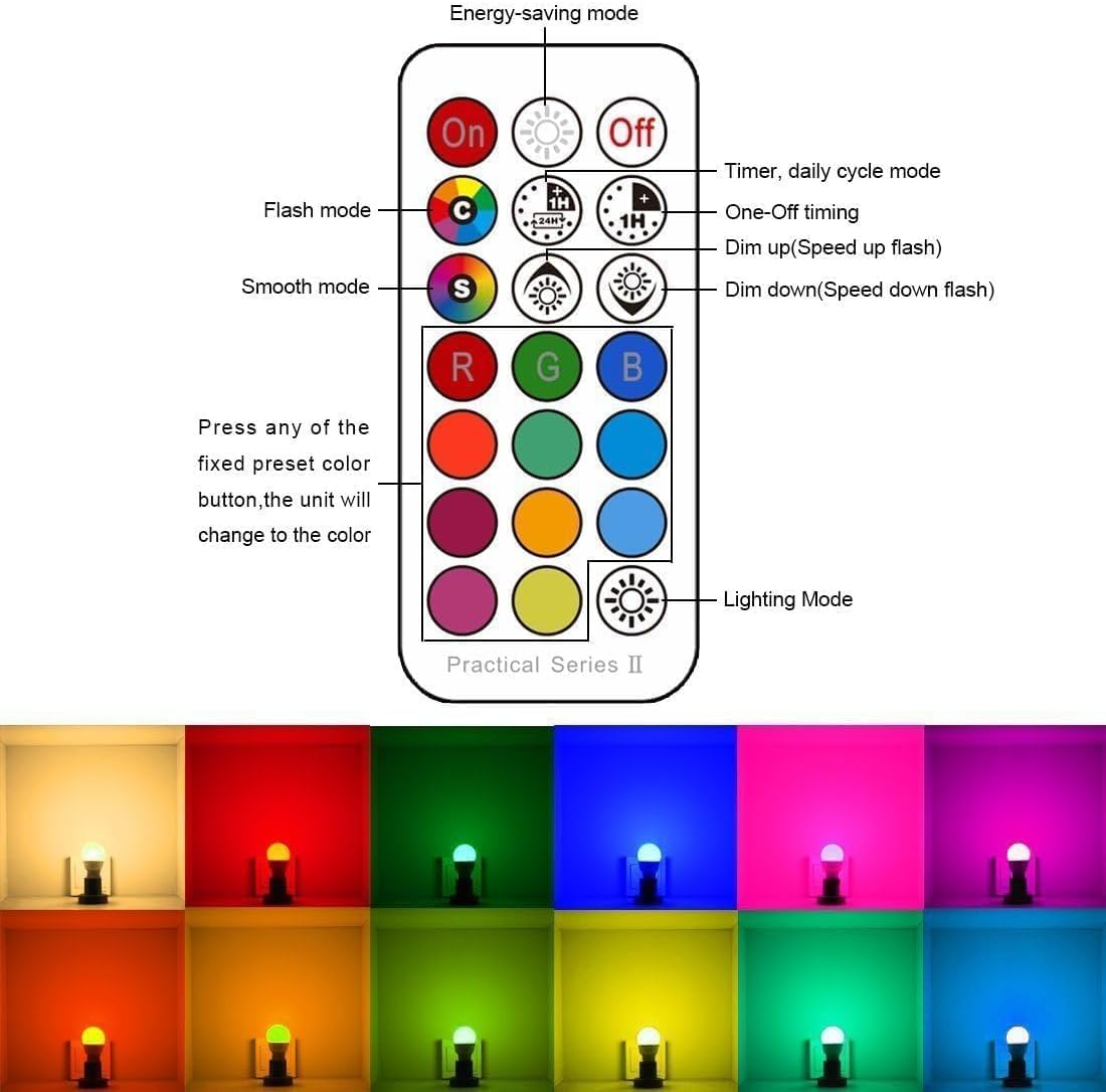 iLC Colour Changing Light Bulb, LED Light Bulb, 40W Equivalent, 450LM, 2700K Warm White 5W E26 Screw Base RGBW, RGB Light Bulb- 12 Color Choices - Timing Infrared Remote Control (4 Pack) - Image 5