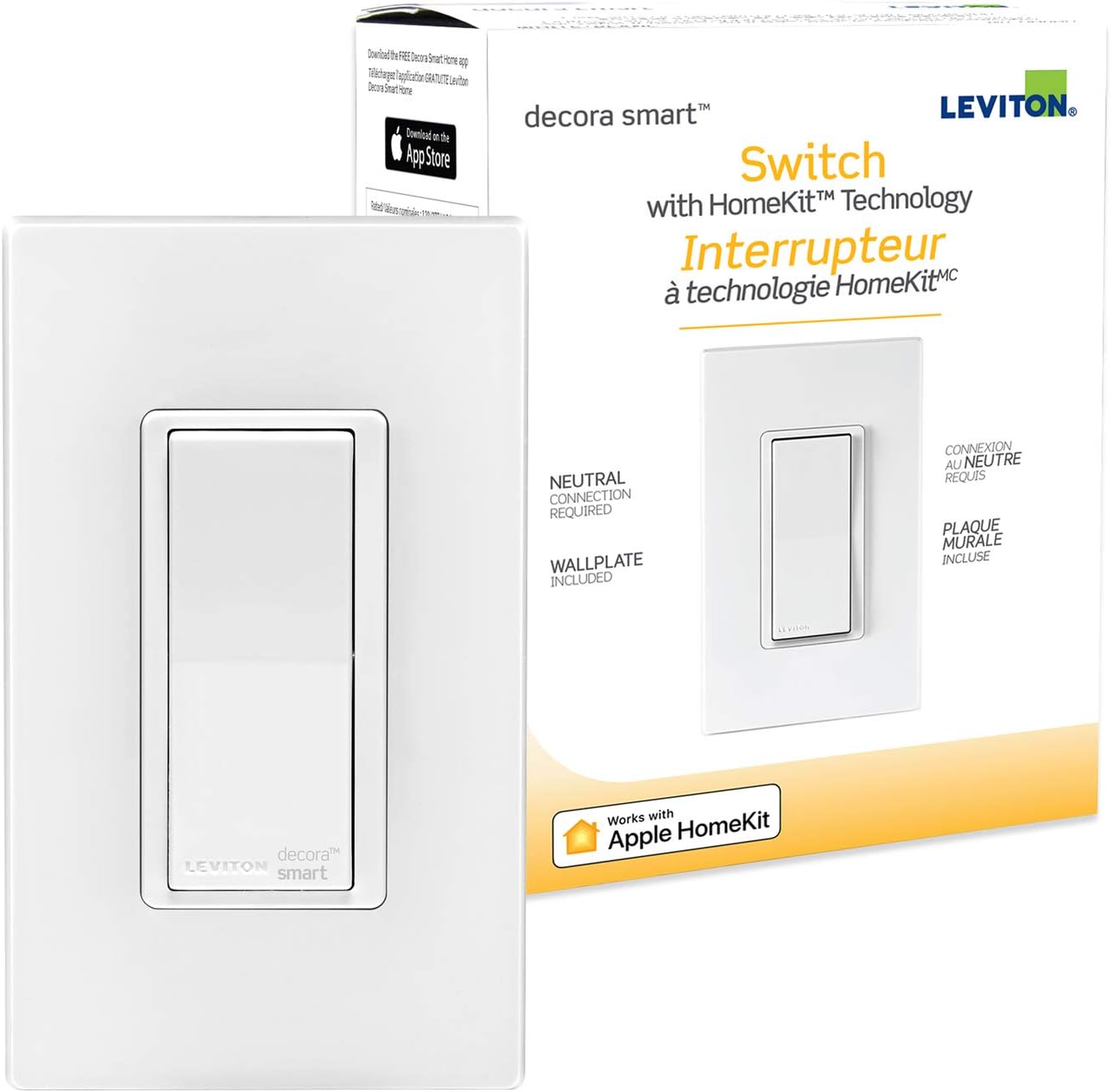 Leviton Decora Smart Switch with HomeKit Technology, Screwless Wallplate Included, DH15S-2RW, White - Image 3