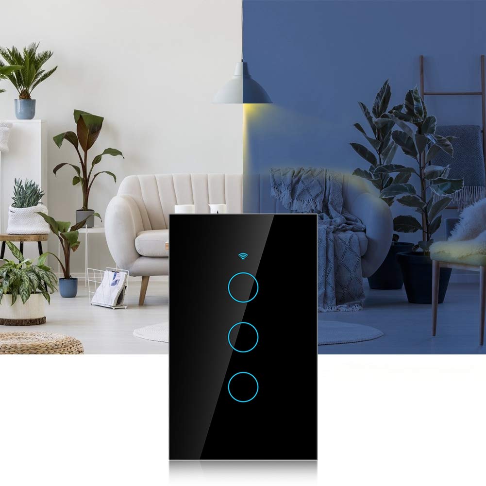 Smart Switch, Touch Screen Switch Single Circle for Alexa 3-Way AC for Alexa, Home or Nest 100-250V(Black) - Image 3