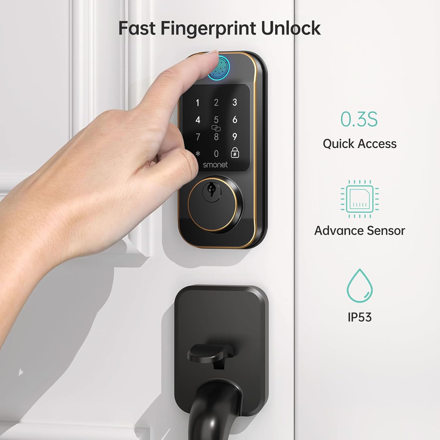 WiFi Door Lock Handle Set: SMONET Fingerprint Smart Locks for Front Door, Deadbolt Keypad Bluetooth Digital Lock Set with Alexa, App Remote Control, Auto Lock for Home, ORB - Image 7