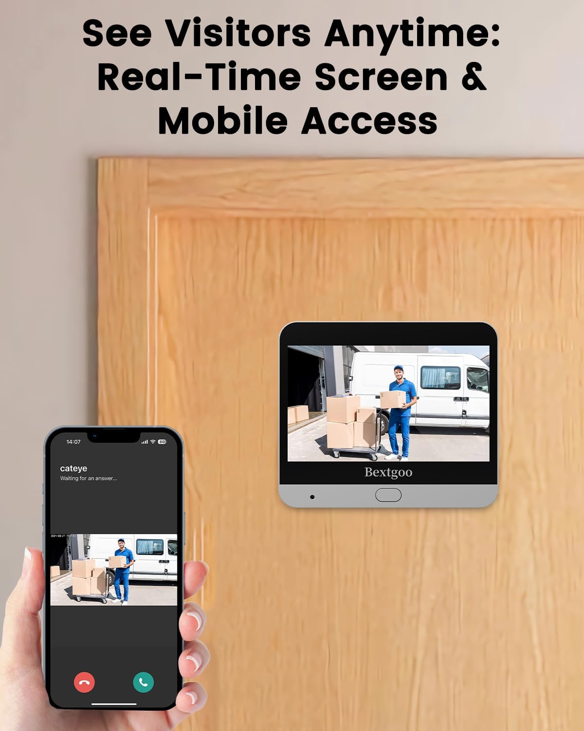 2K Peephole Doorbell Camera with 64GB Memory Card, Bextgoo Digital Door Viewer with 4.3-Inch Color Monitor, 8000mAh Battery, 170° Wide View, Smart Motion Detection Alerts, Night Vision - Image 4