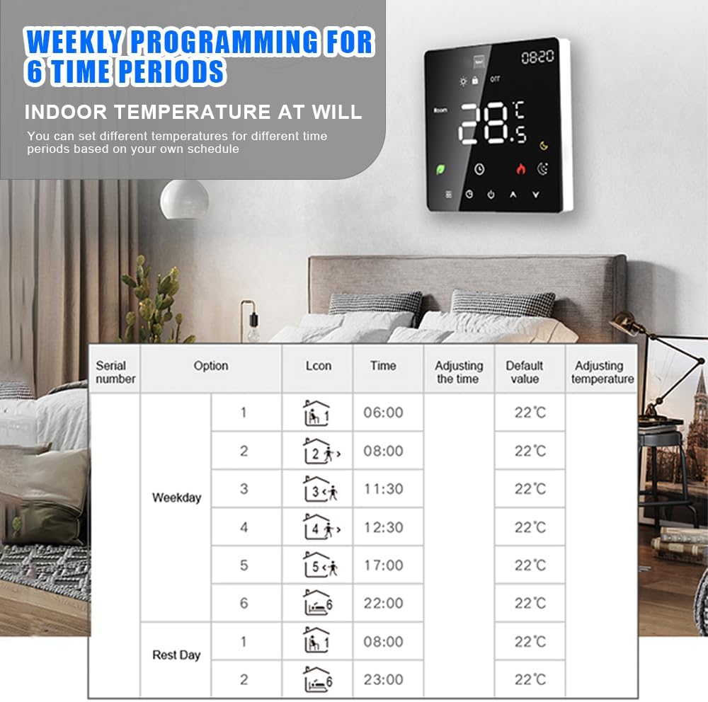 Smart Thermostat, Smart Thermostats for Home, ProgrammableThermostat for House with Touchscreen for Wall Mounting (Voice Control Water Heating)(3A Without Wire, 16A with Wire) - Image 5