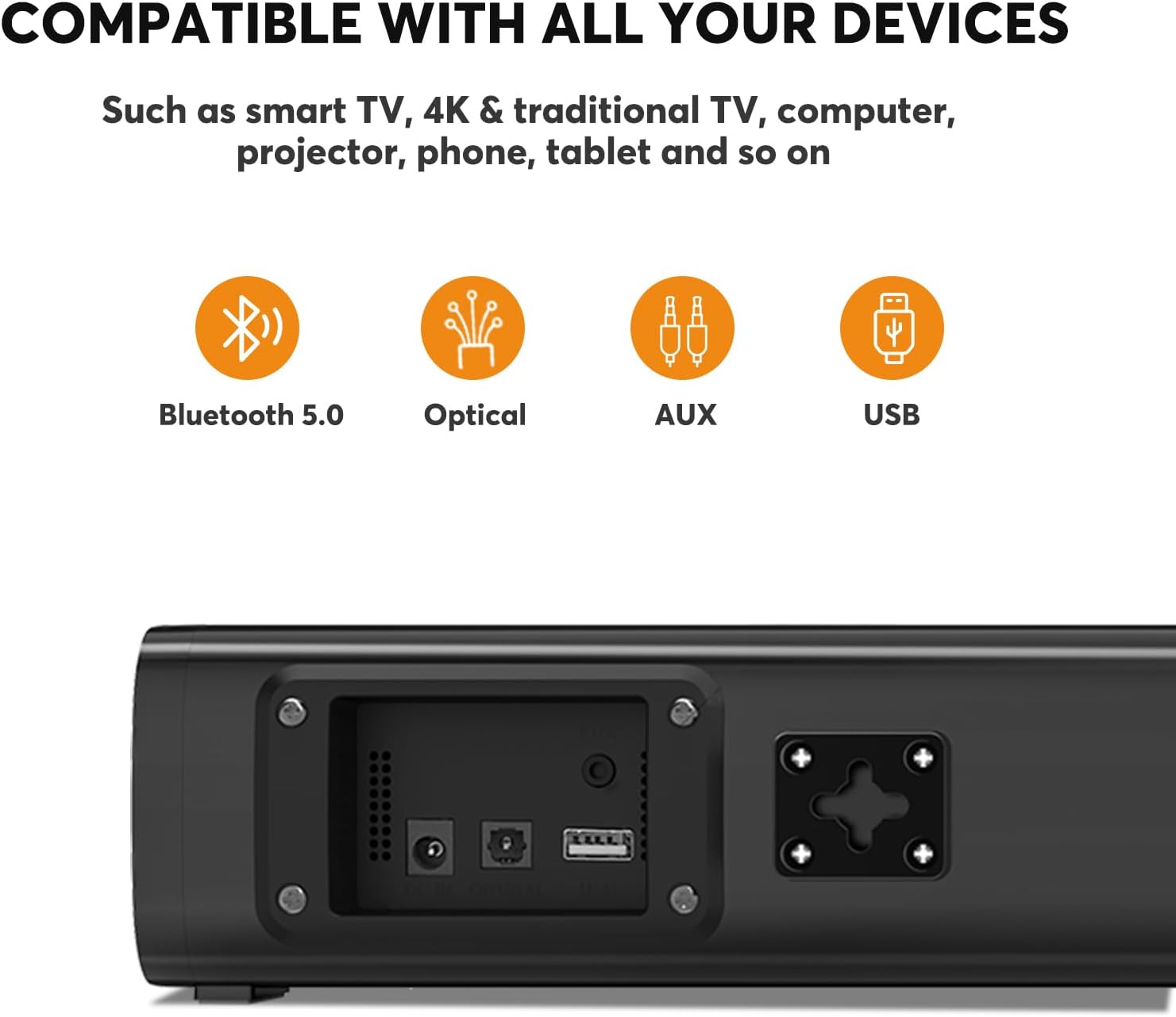 Wohome 2.1ch Small Sound Bars for TV with 6 Levels Voice Enhancement, Built-in Subwoofer, 16 Inches Bluetooth 5.3 Soundbar Speakers with Optical/AUX/USB Connection, S100 (Light Black) - Image 5