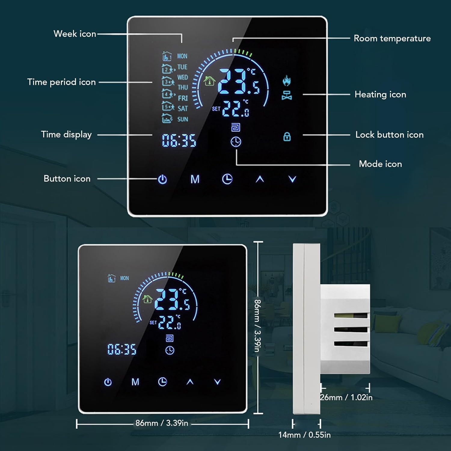 Temperature Controller 5‑60℃ Water Heating Temperature Controller Thermostat 3500W Smart LCD Digital Remote APP Control Thermostat for Tuya AC90V‑240V ( Type) - Image 9