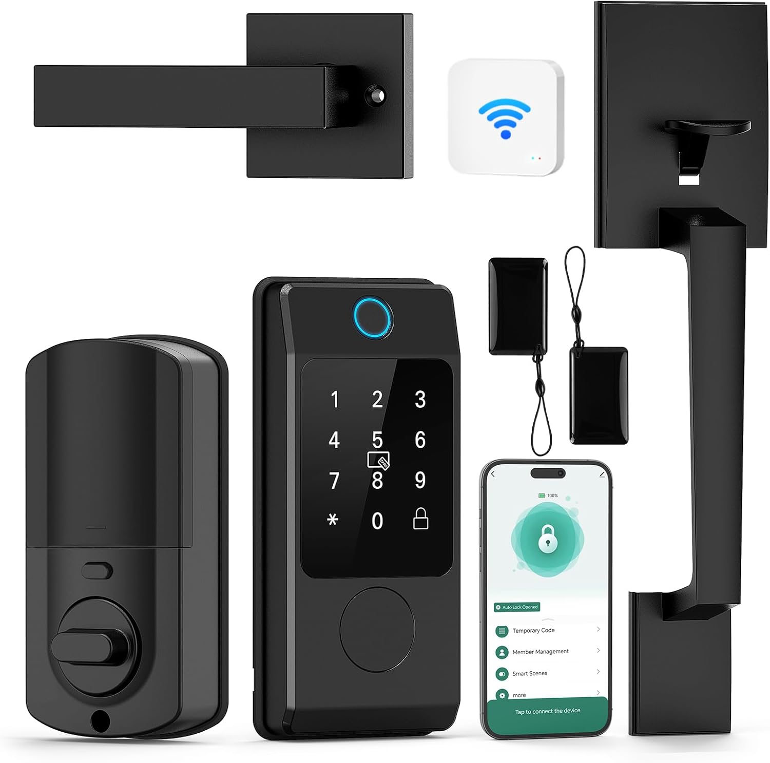 WiFi Smart Locks for Front Door, Miuedo Front Door Lock Sets, Door Handle Sets with Electronic Keypads, Keyless Entry Door Lock, Fingerprint Door Lock, Auto Lock Digital Lock (Black) - Image 2