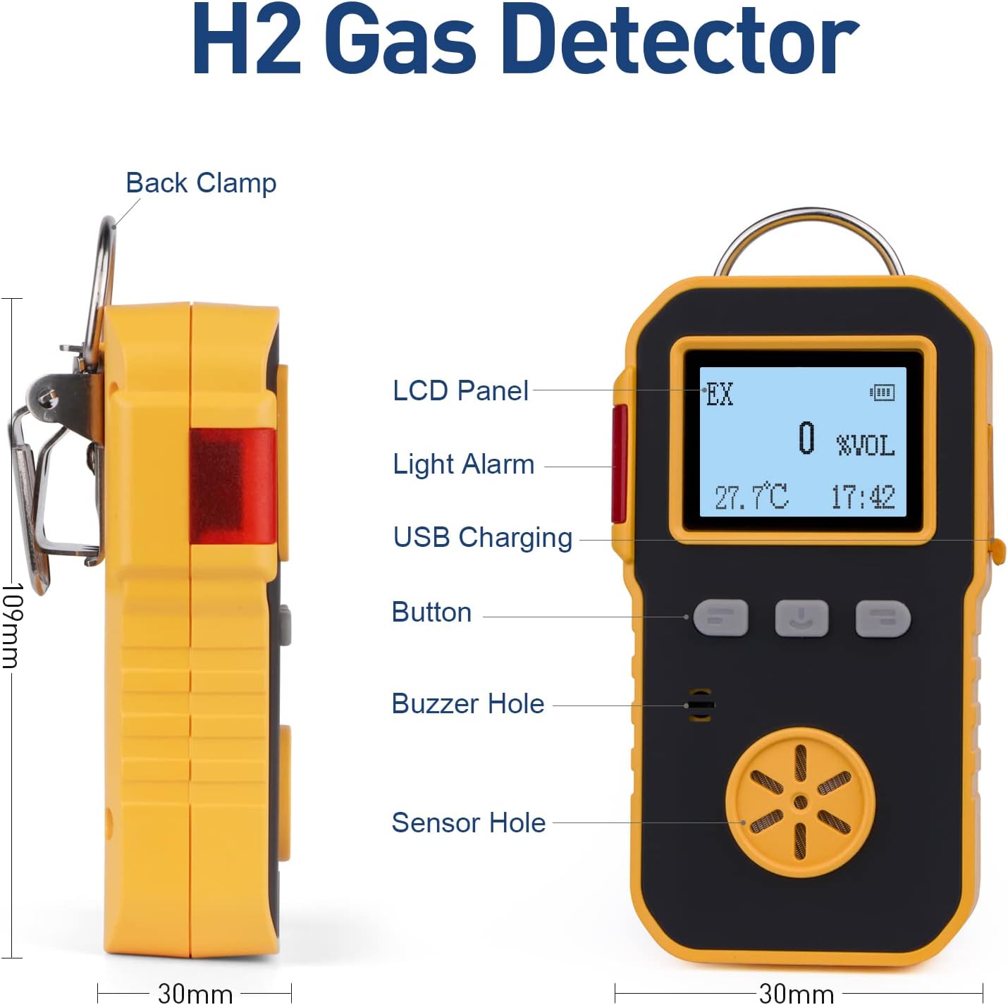 Bosean Gas Detector, Rechargeable Single Gas Meter, Handheld Gas Tester with Adjustable Sound Light Vibration Alarms Analyzer (H2) - Image 6