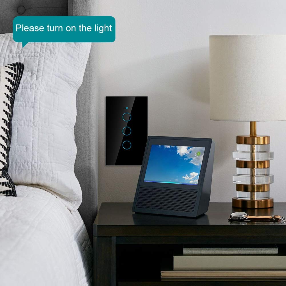 Smart Switch, Touch Screen Switch Single Circle for Alexa 3-Way AC for Alexa, Home or Nest 100-250V(Black) - Image 7