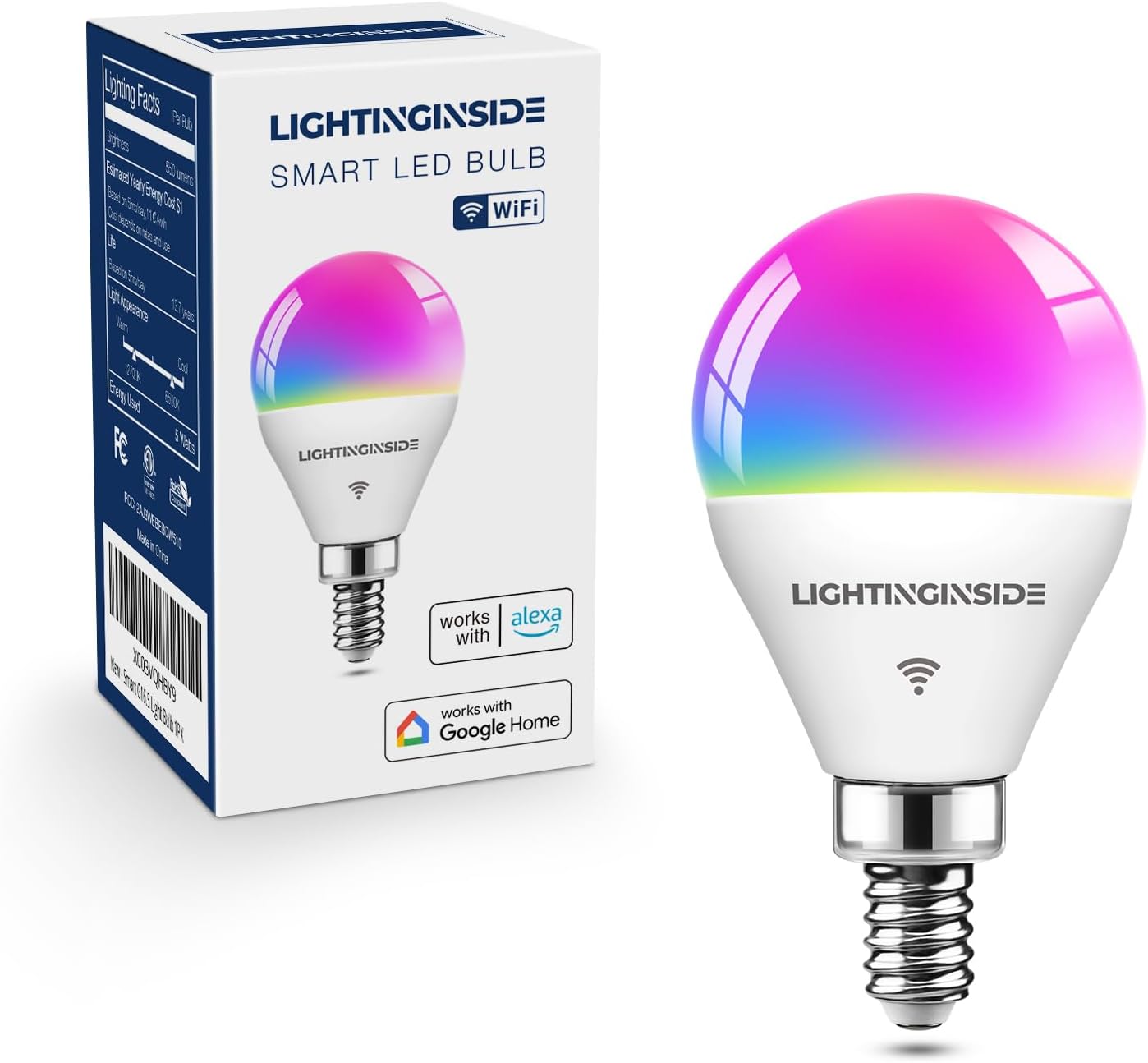 Lightinginside E12 Smart Light Bulbs 50W Equivalent, 5W 550LM WiFi G16 1/2 Candelabra LED Light Bulbs Compatible with Alexa & Google Assistant, Ceiling Fan Light Bulbs, 2.4G WiFi Only, ETL Listed,1PC - Image 2