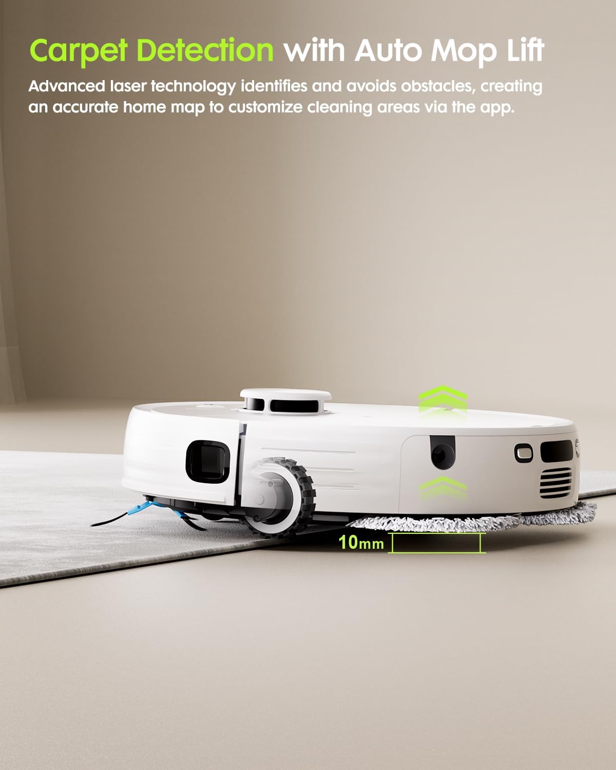 V5 Robot Vacuum and Mop, Self-Emptying Robotic Vacuum Cleaner, 8500Pa Suction, Pet Hair Tangle Cutter, Laser Navigation, Cat Laser, Carpet Detection, Ideal for Hard Floor, Tile, and Carpet - Image 8