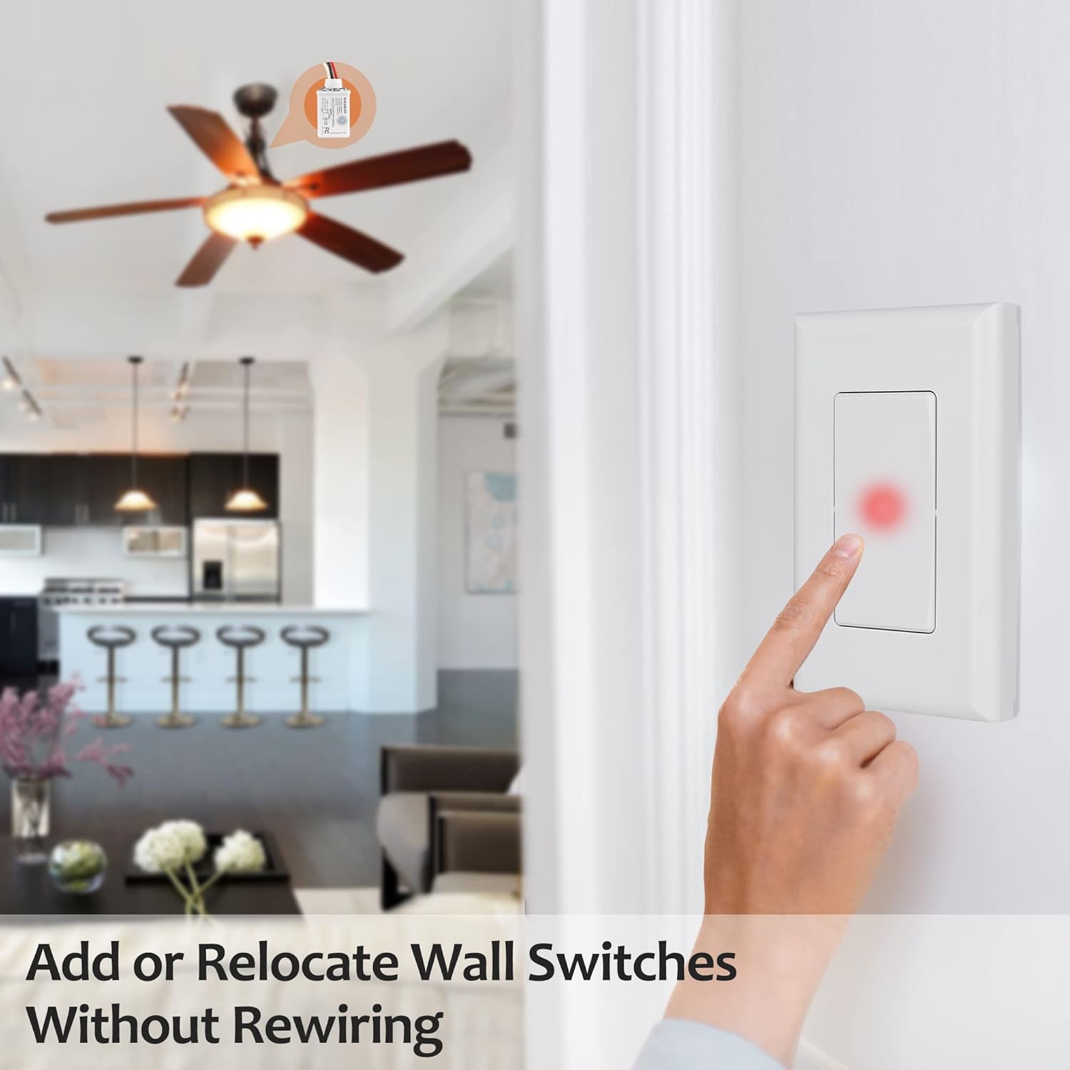SURAIELEC Wireless Light Switch and Receiver Kit, 15A High Power, No Wiring, No Interference, 100ft RF Range, Expandable Remote Control Wall Switches for Lamp, Ceiling Light, Fan, Outdoor Lighting - Image 3