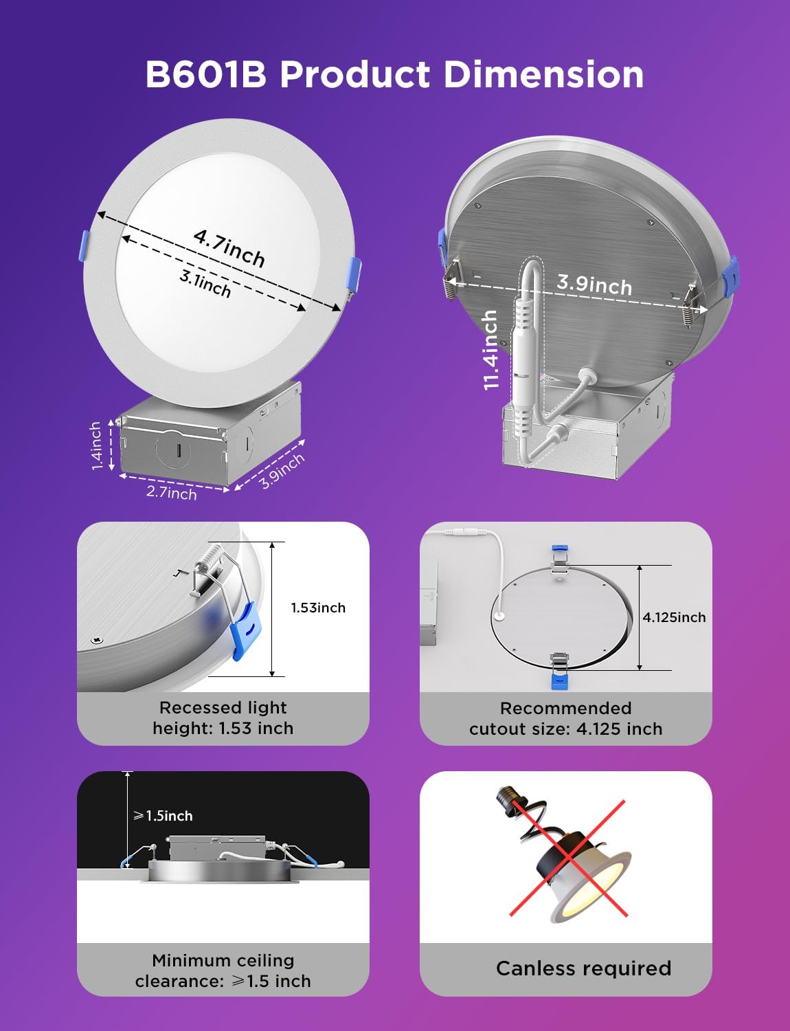 Govee 4 Inch Smart Recessed Pot Lights, Wi-Fi & Bluetooth RGBWW Dimmable LED Downlights, 16 Million DIY Colors LED Recessed Lighting with Junction Box for Party, 850 Lumen 11W, 4 Pack - Image 7