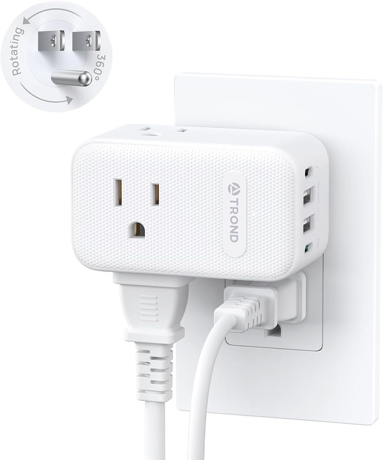 TROND 360° Rotating Multi Plug Outlet Extender, PD 20W USB C Fast Charging Station, Flat Power Splitter with 3 Way Sided Wall Adapter Indoor for Home Office Dorm Room Cruise Travel Essentials - Image 2