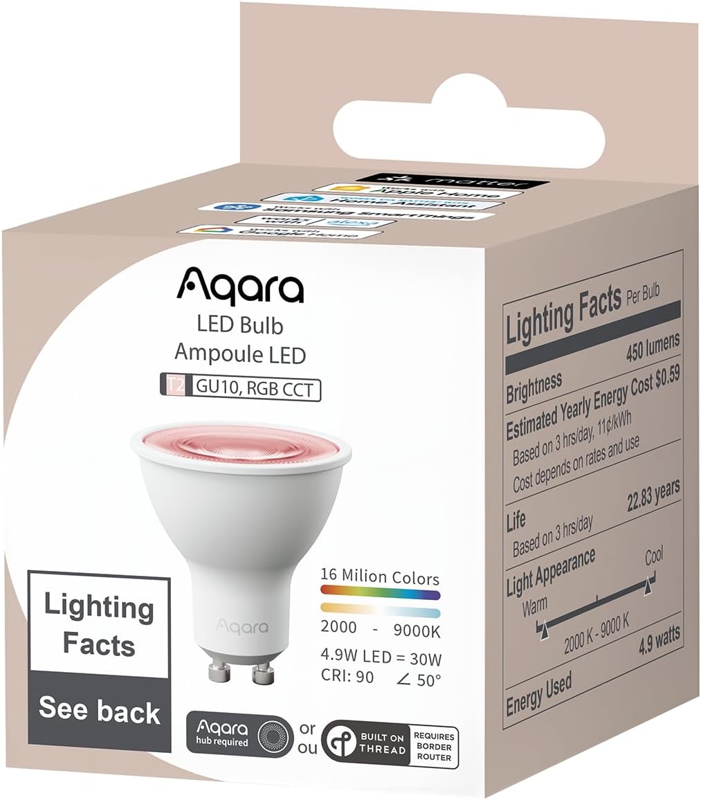 Aqara Thread/Zigbee Smart LED Light Bulb T2 GU10, Tunable White (2000K-9000K), RGB Color Changing Light Bulb with 16 Million Colors, 30W Equivalent, Matter, Works with HomeKit, Alexa, Google & More - Image 8