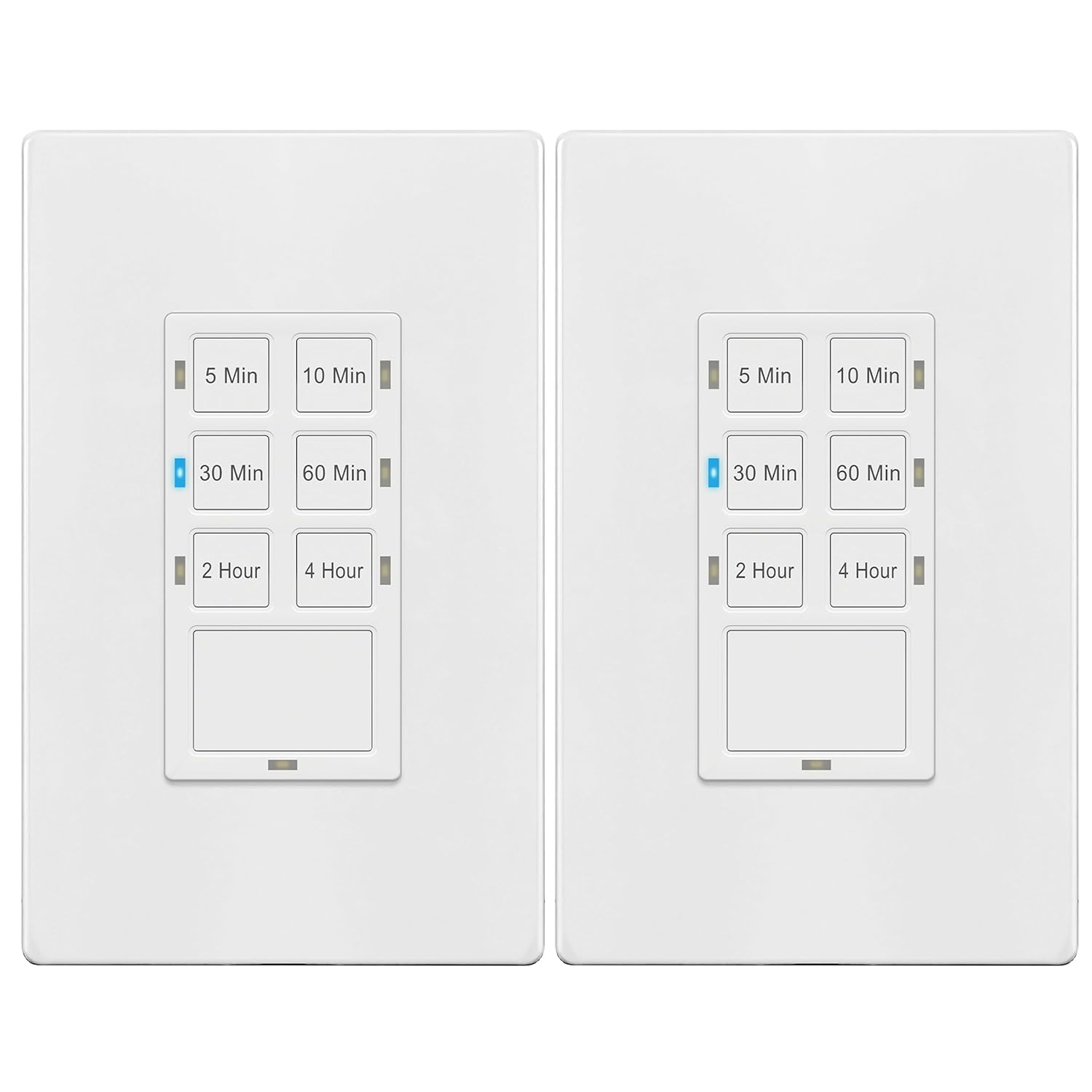 TG 4 Hour Countdown Timer Switch, 5-10-30-60 Min, 2-4 Hour, in Wall Timer Switch for Bathroom Fans, Lights, 120VAC Neutral Wire Required, UL Listed, White, 2 Pack - Image 2
