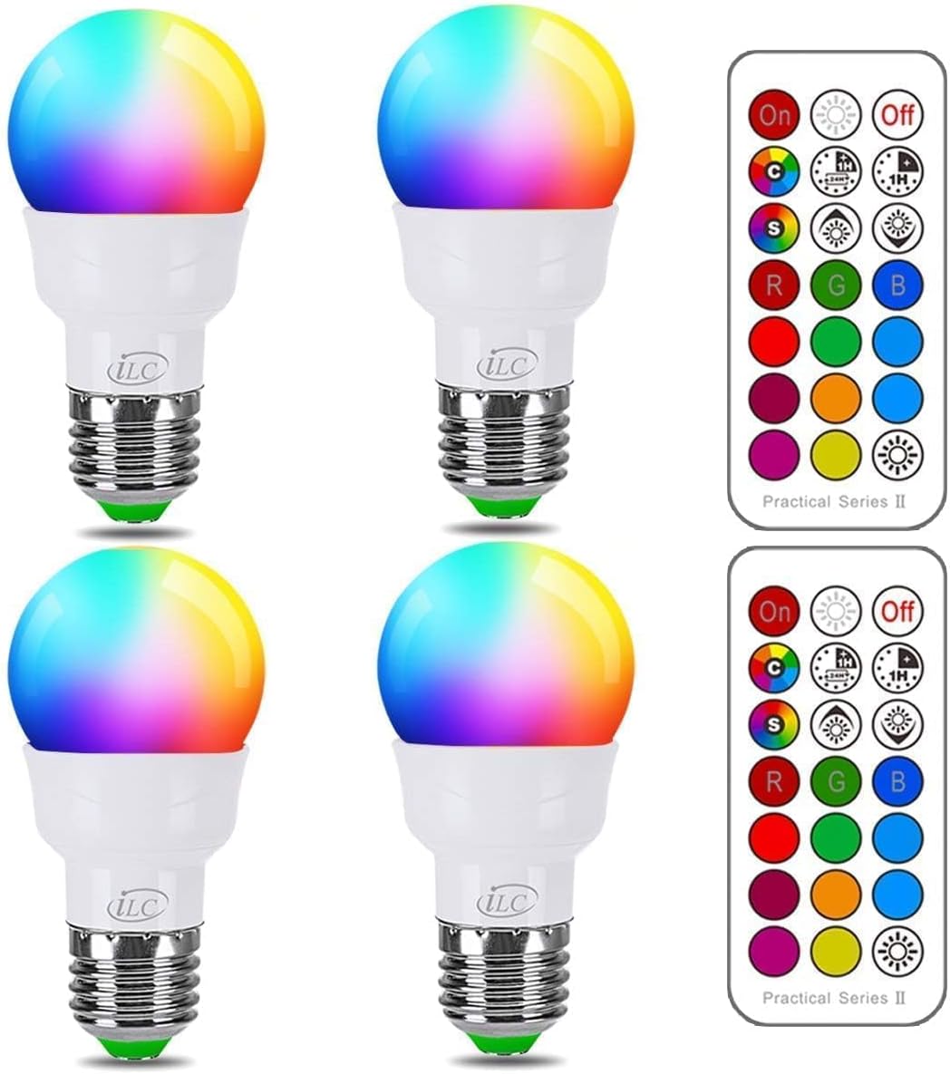 iLC Colour Changing Light Bulb, LED Light Bulb, 40W Equivalent, 450LM, 2700K Warm White 5W E26 Screw Base RGBW, RGB Light Bulb- 12 Color Choices - Timing Infrared Remote Control (4 Pack) - Image 2