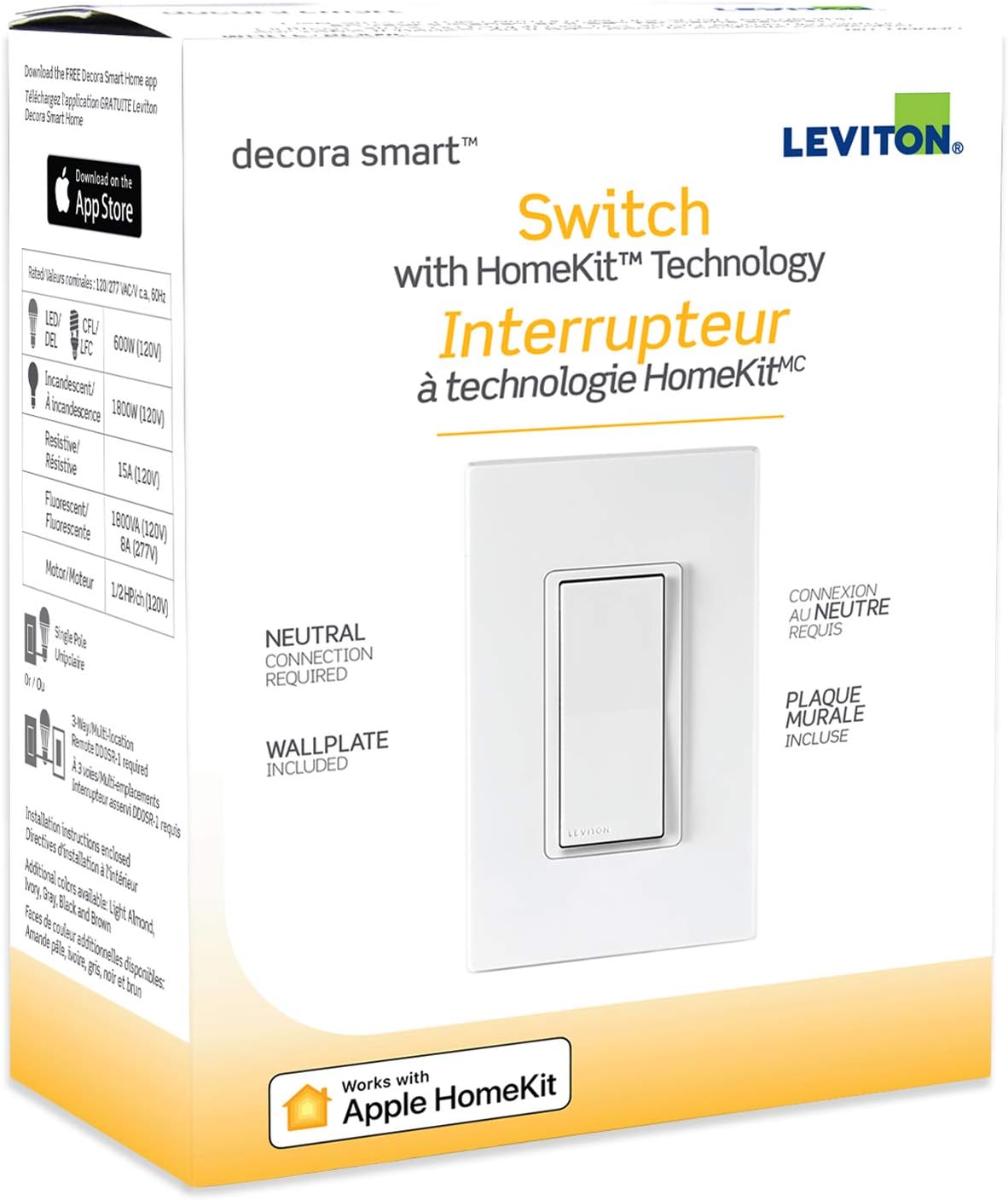Leviton Decora Smart Switch with HomeKit Technology, Screwless Wallplate Included, DH15S-2RW, White - Image 5