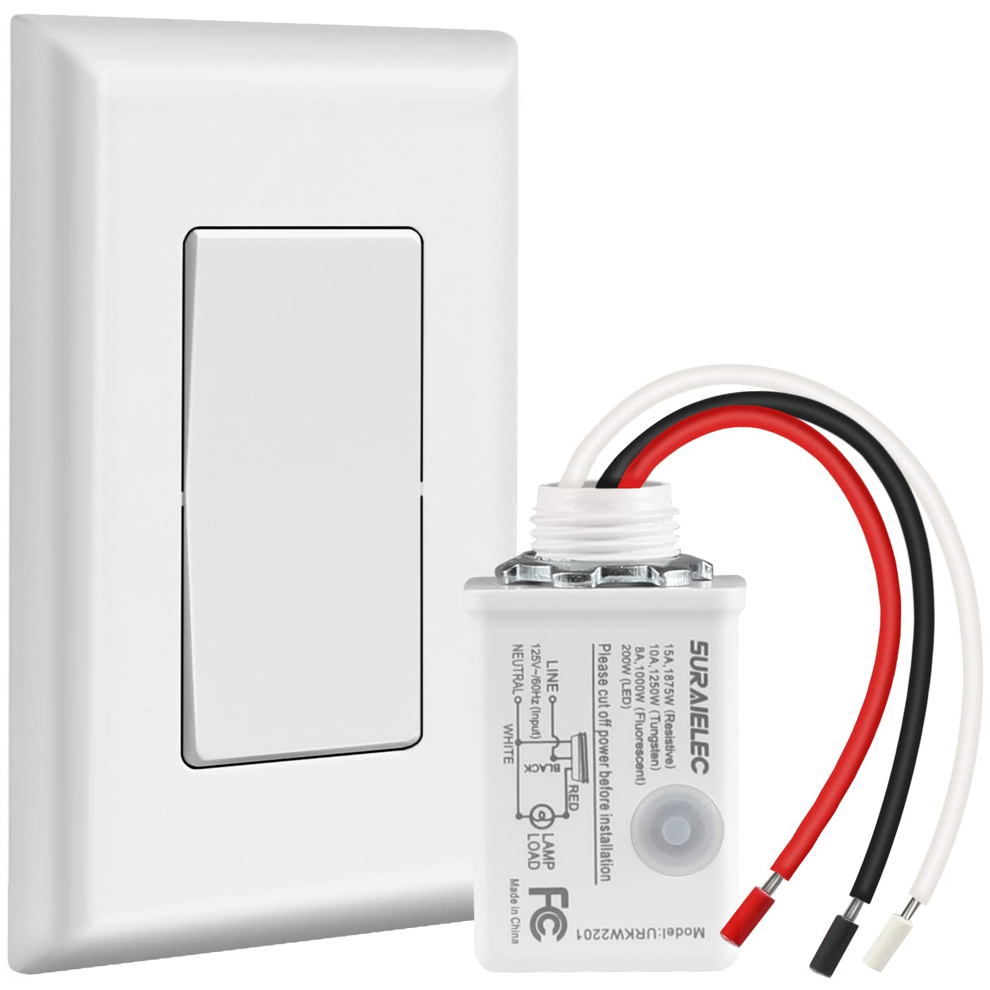 SURAIELEC Wireless Light Switch and Receiver Kit, 15A High Power, No Wiring, No Interference, 100ft RF Range, Expandable Remote Control Wall Switches for Lamp, Ceiling Light, Fan, Outdoor Lighting - Image 2