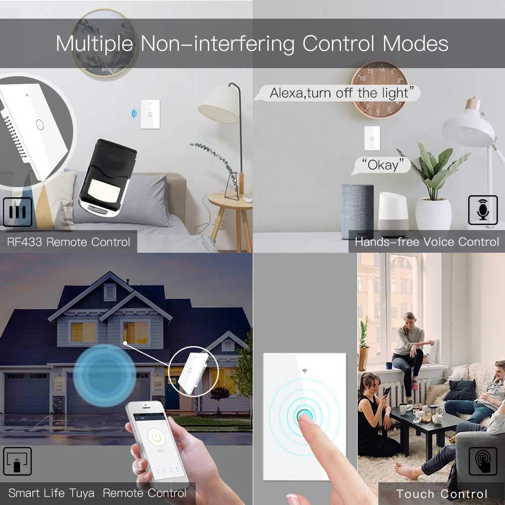 MoesGo 2nd Generation WiFi RF433 Smart Touch Wall Single Fire Smart Switch,No Neutral Wire Needed,Compatible with Smart Life/Tuya App, Works with Alexa and Google Home Single Pole 110V White 1 Gang - Image 6