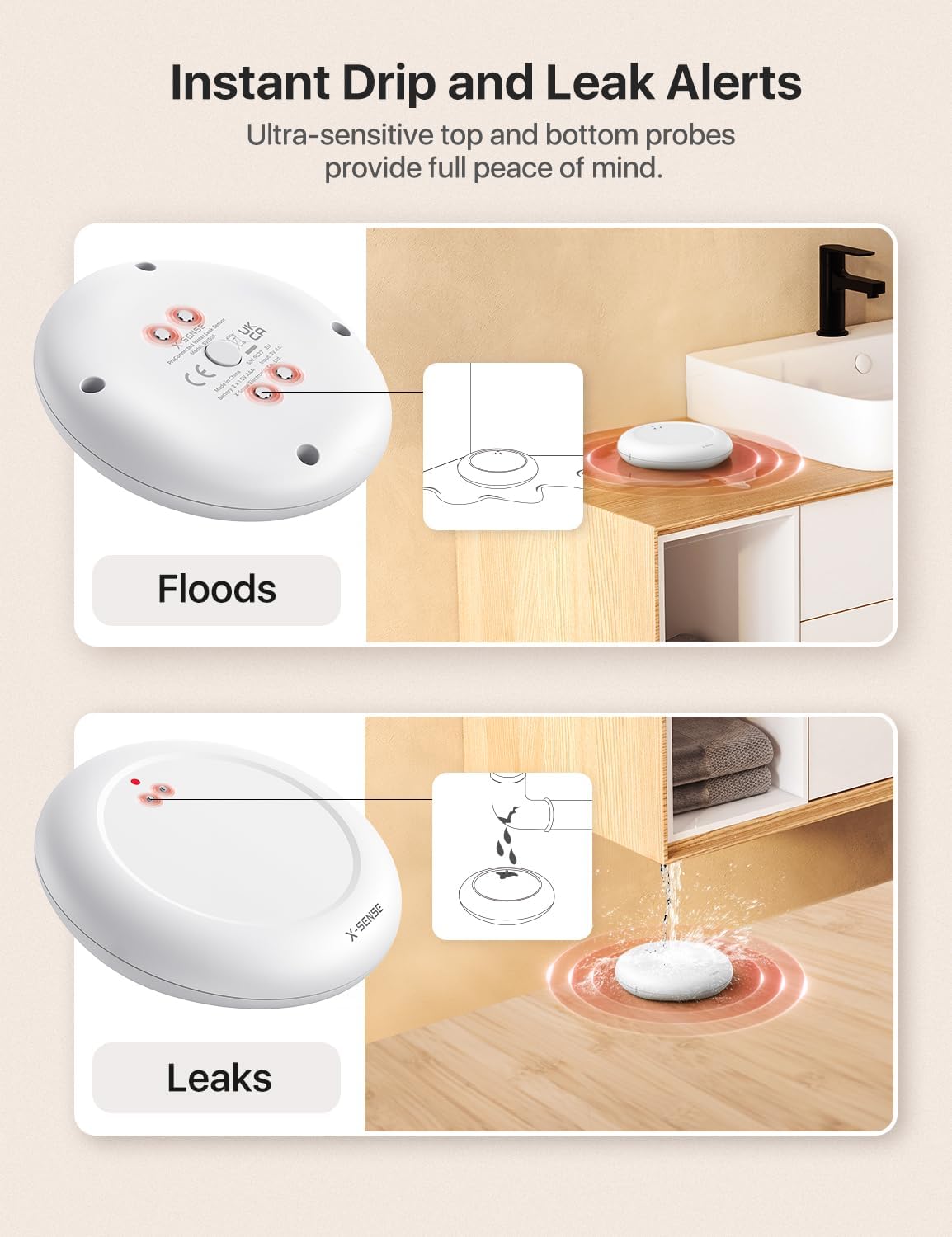 X-Sense Wi-Fi Water Leak Detector Kit, Smart Water Sensor Alarm with App Alerts and Ultra-Slim Design, Water Alarm Leak Detector for Basements, 4 Water Sensors and 1 Base Station, Model SWS0A41 - Image 6