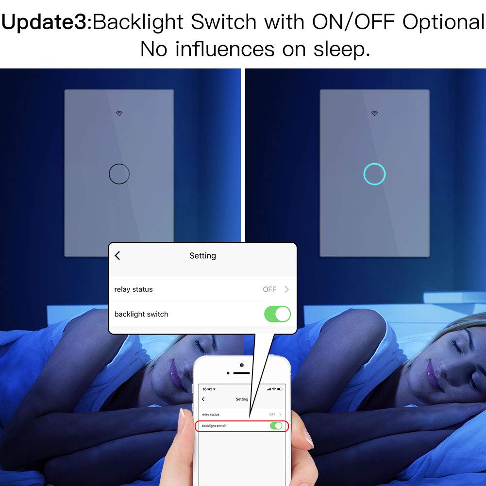 MoesGo 2nd Generation WiFi RF433 Smart Touch Wall Single Fire Smart Switch,No Neutral Wire Needed,Compatible with Smart Life/Tuya App, Works with Alexa and Google Home Single Pole 110V White 1 Gang - Image 5