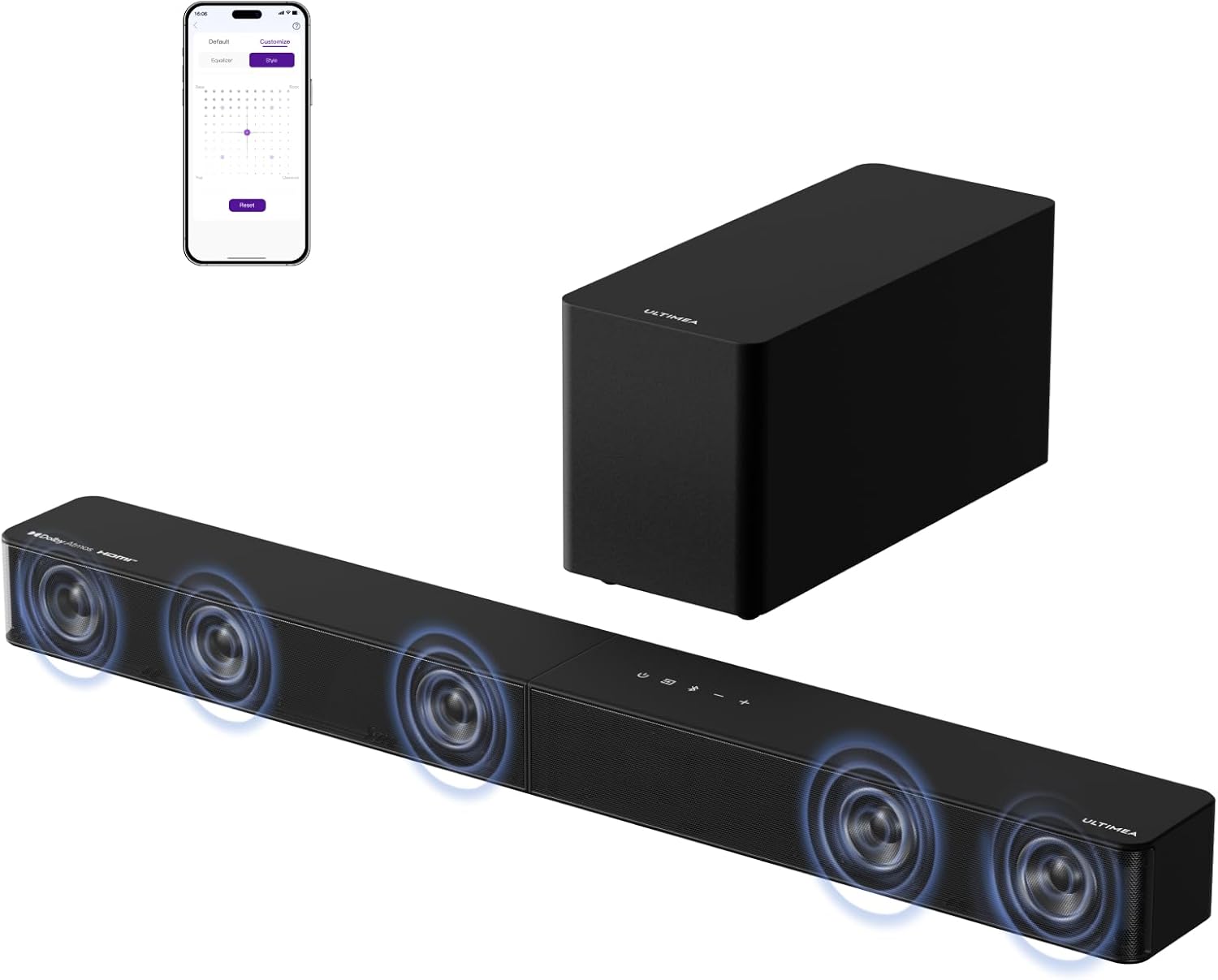 ULTIMEA 5.1ch Soundbar with Dolby Atmos, Sound Bar with Subwoofer for Smart TV, Home Theater Surround Sound System for TV, 300W Adjustable Bass Boost, App Control, BT 5.4, Poseidon M60 (2025 Model) - Image 2