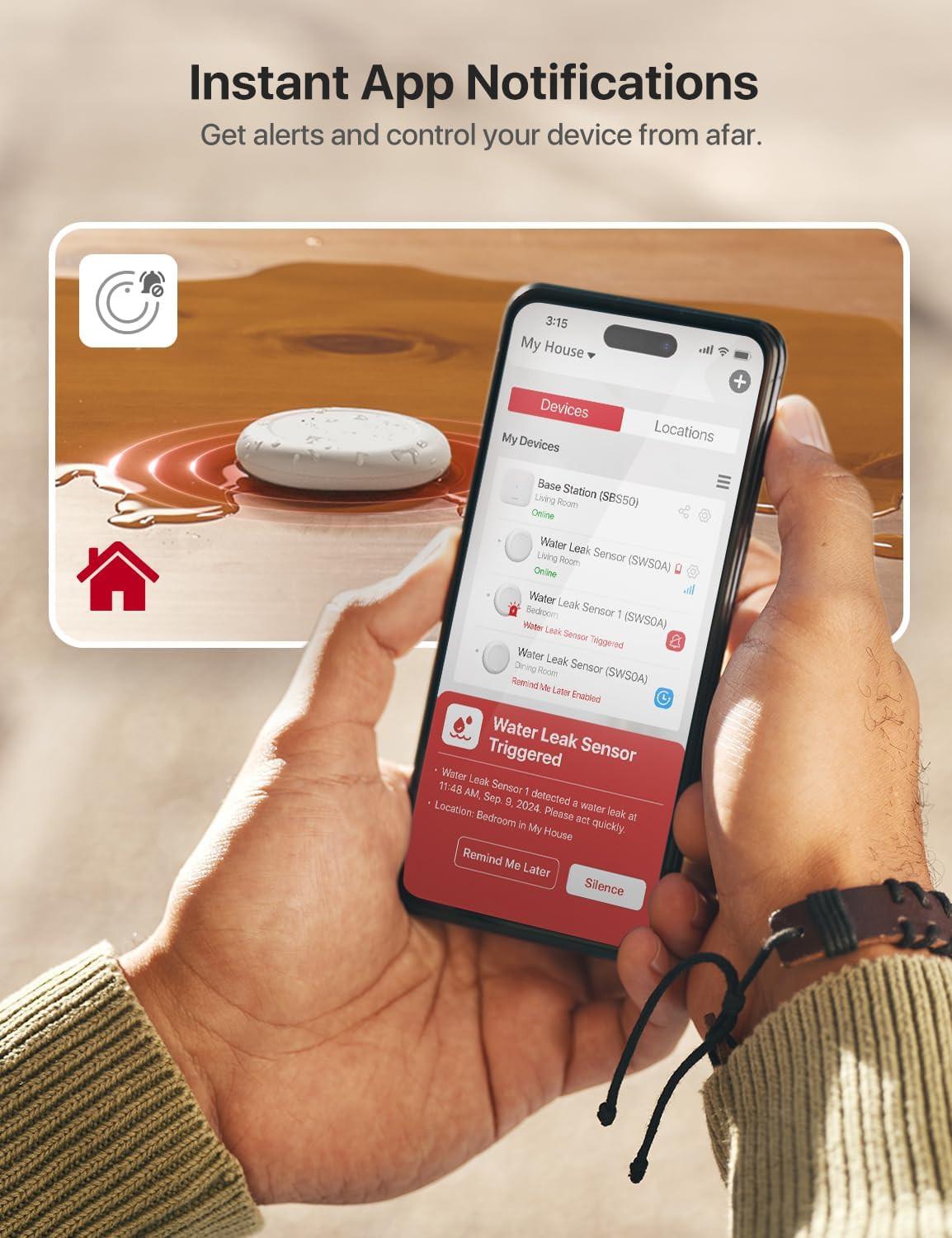 X-Sense Wi-Fi Water Leak Detector Kit, Smart Water Sensor Alarm with App Alerts and Ultra-Slim Design, Water Alarm Leak Detector for Basements, 4 Water Sensors and 1 Base Station, Model SWS0A41 - Image 4
