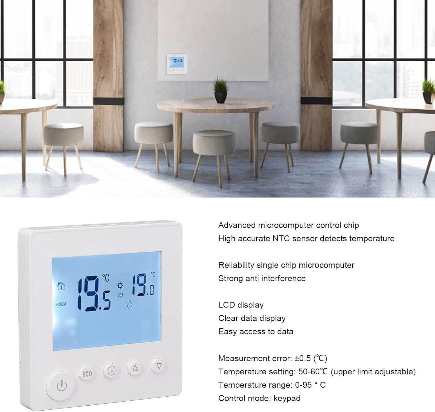 Smart Thermostat, Home Electric Heating Thermostat Digital Thermostat with Large LCD Display Programmable Thermostats AC 95‑240V 16A - Image 4