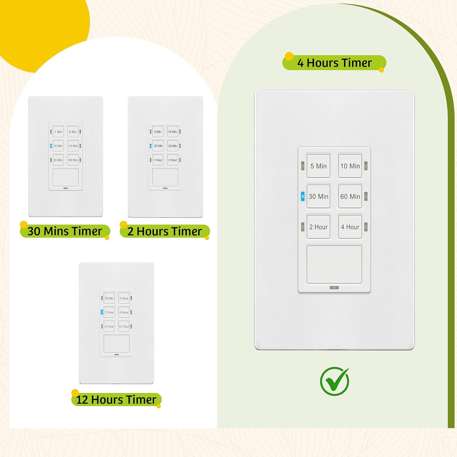 TG 4 Hour Countdown Timer Switch, 5-10-30-60 Min, 2-4 Hour, in Wall Timer Switch for Bathroom Fans, Lights, 120VAC Neutral Wire Required, UL Listed, White, 2 Pack - Image 7