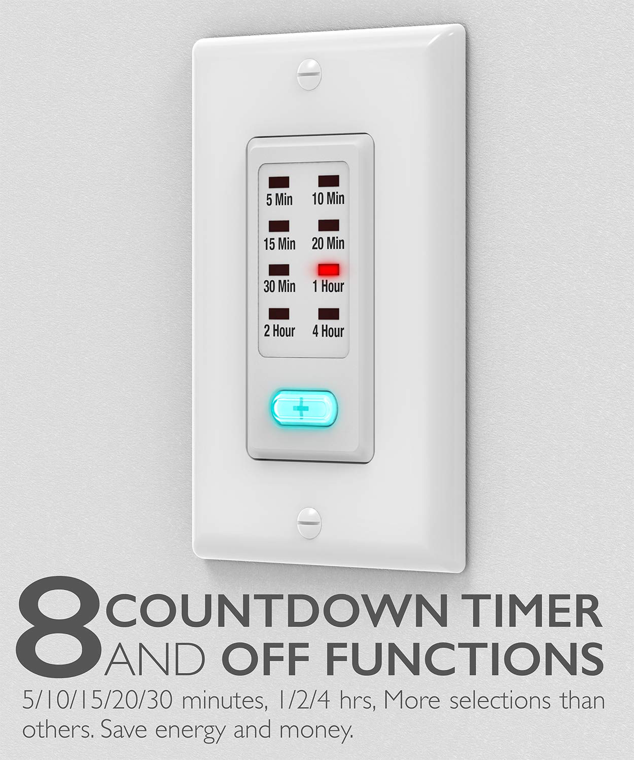 Fosmon 4 Hour Light Timer Switch, Programmable in-Wall Countdown Timer Switch for Lights, Fans, Bathroom, Heaters, 9 Setting 1875W, Neutral Wire Required, 5-10-30-60 Min, 2-4 Hour, 2PACK, ETL Listed - Image 3