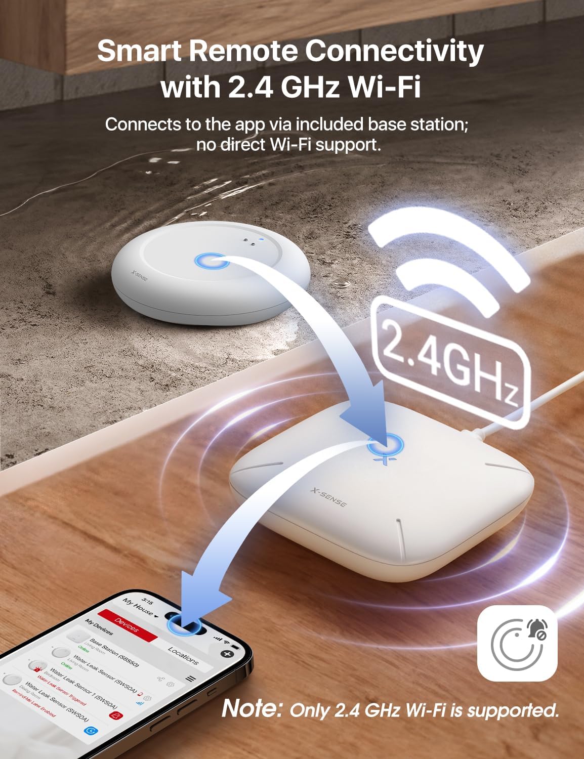 X-Sense Wi-Fi Water Leak Detector Kit, Smart Water Sensor Alarm with App Alerts and Ultra-Slim Design, Water Alarm Leak Detector for Basements, 4 Water Sensors and 1 Base Station, Model SWS0A41 - Image 5