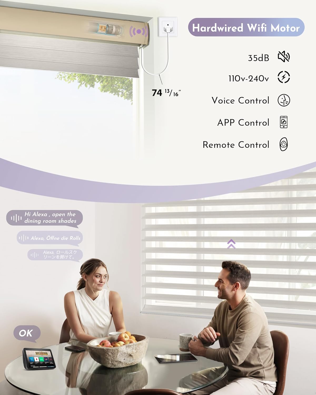 Graywind Motorized Blinds Shangri-la Shades Compatible with Alexa Google Rechargeable Smart Window Shade Remote Voice Control Custom Size 90% Blackout Striped Brown - Image 4