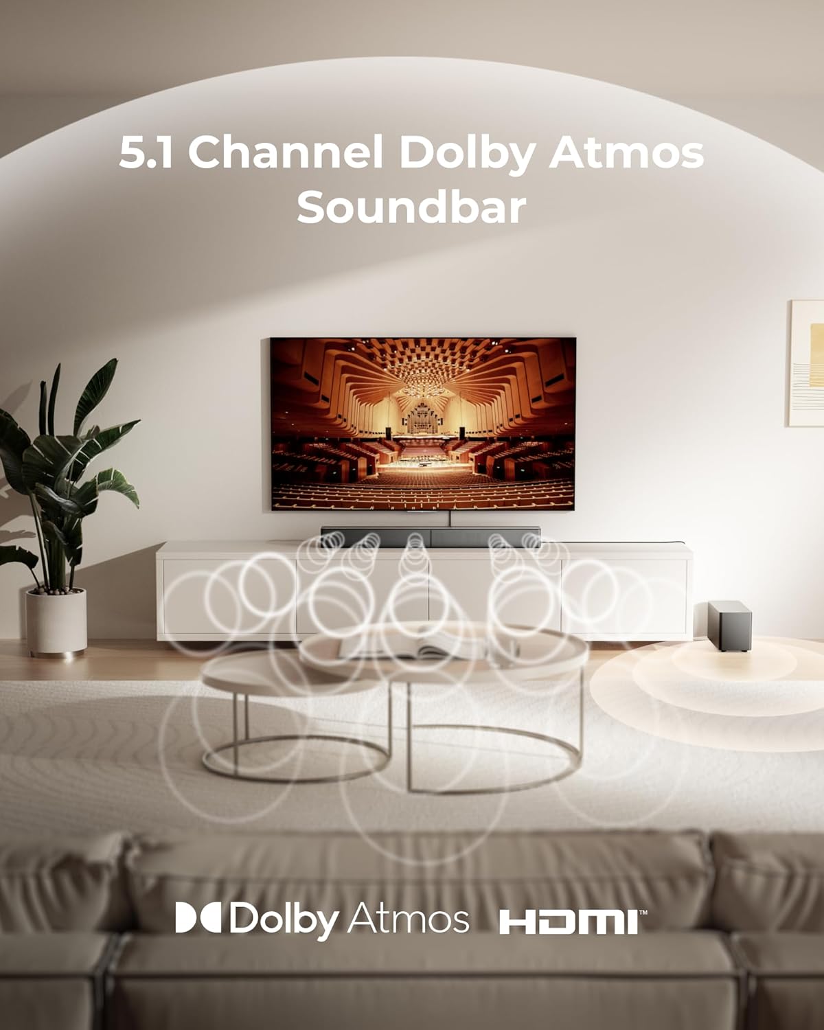 ULTIMEA 5.1ch Soundbar with Dolby Atmos, Sound Bar with Subwoofer for Smart TV, Home Theater Surround Sound System for TV, 300W Adjustable Bass Boost, App Control, BT 5.4, Poseidon M60 (2025 Model) - Image 3