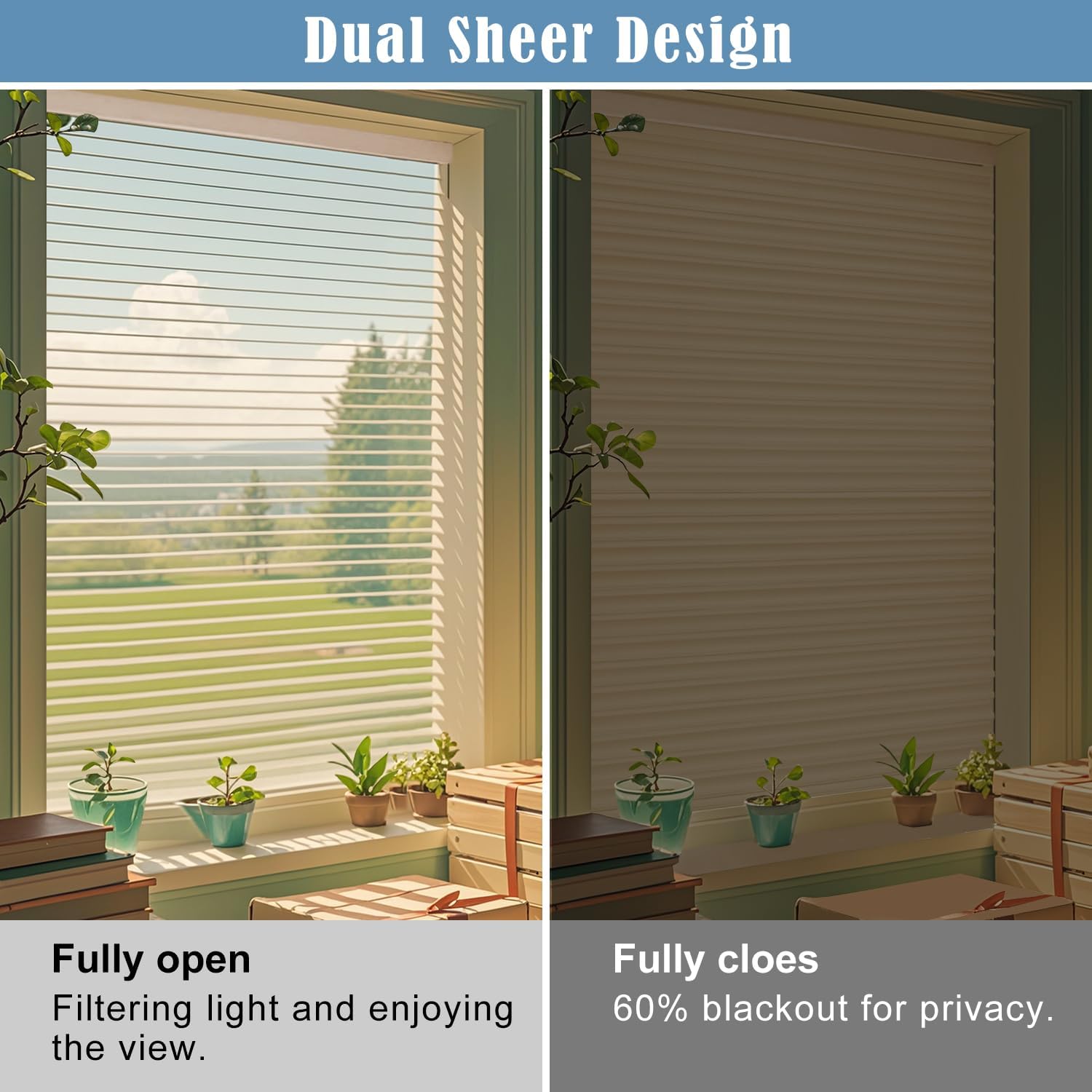 TIPIACE Motorized Shangri-la Shades Work with Alexa, Smart Blinds Motorized Horizontal Window Blinds, Remote Control 60% Blackout (white-83035A) - Image 3