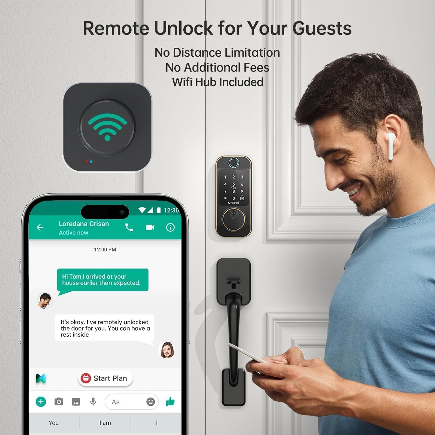WiFi Door Lock Handle Set: SMONET Fingerprint Smart Locks for Front Door, Deadbolt Keypad Bluetooth Digital Lock Set with Alexa, App Remote Control, Auto Lock for Home, ORB - Image 5