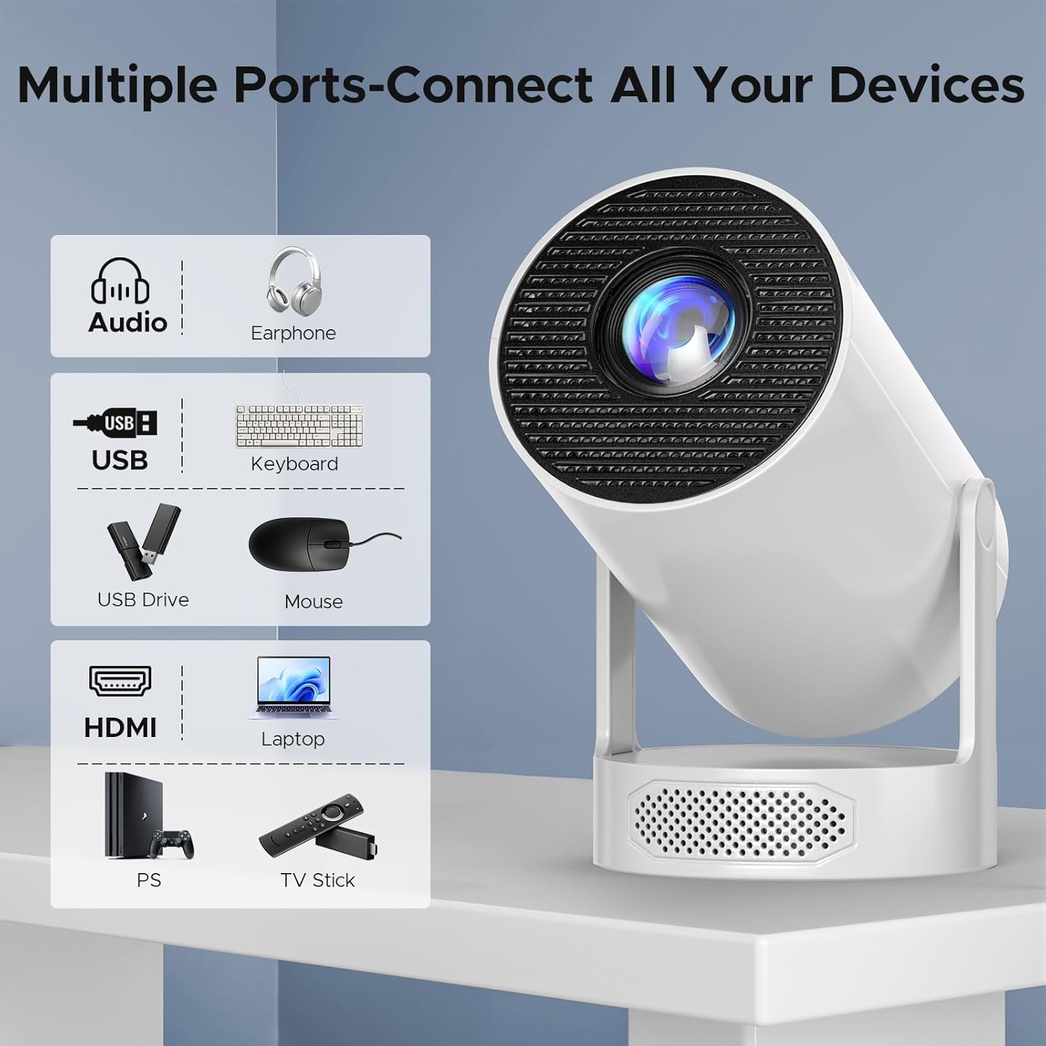 Mini Projector with Speaker, Portable Projectors Support 4K, Auto Keystone WiFi 6 Bluetooth 5.0 220° Rotation Smart Projector, Short Throw Projectors for Bedroom Home Cinema Outdoor - Image 4