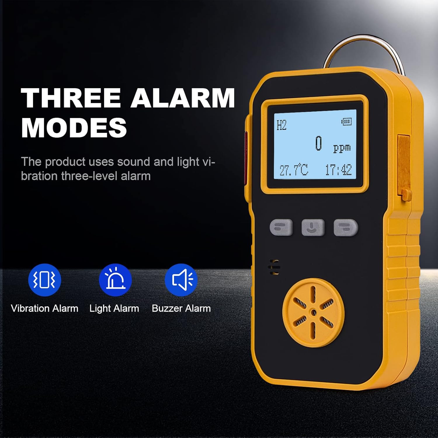 Bosean Gas Detector, Rechargeable Single Gas Meter, Handheld Gas Tester with Adjustable Sound Light Vibration Alarms Analyzer (H2) - Image 3