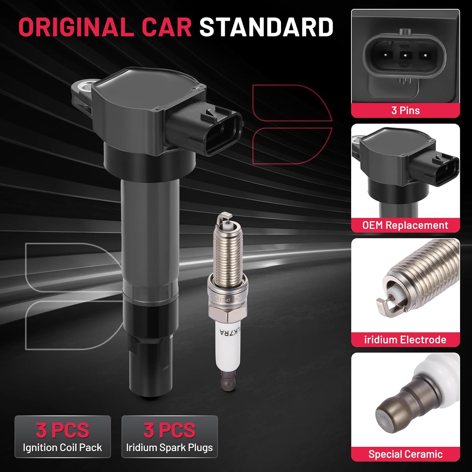 BDFHYK 3 Ignition Coil Pack UF543 and 3 Iridium Spark Plug SP541 Compatible with Smart Fortwo 2008-2015 1.0L l3 Coil for 12597745 42597745 - Image 5