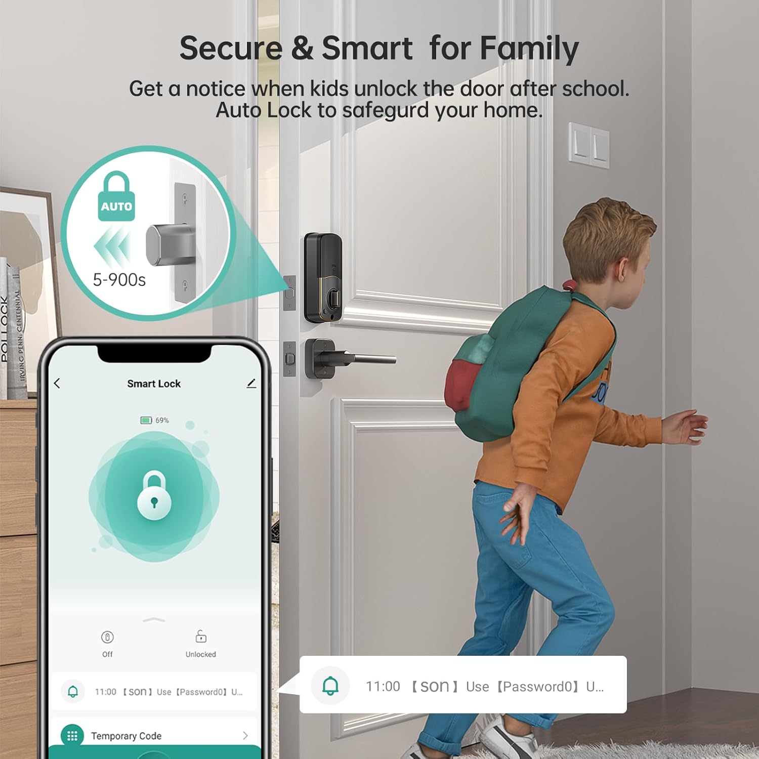 WiFi Door Lock Handle Set: SMONET Fingerprint Smart Locks for Front Door, Deadbolt Keypad Bluetooth Digital Lock Set with Alexa, App Remote Control, Auto Lock for Home, ORB - Image 6