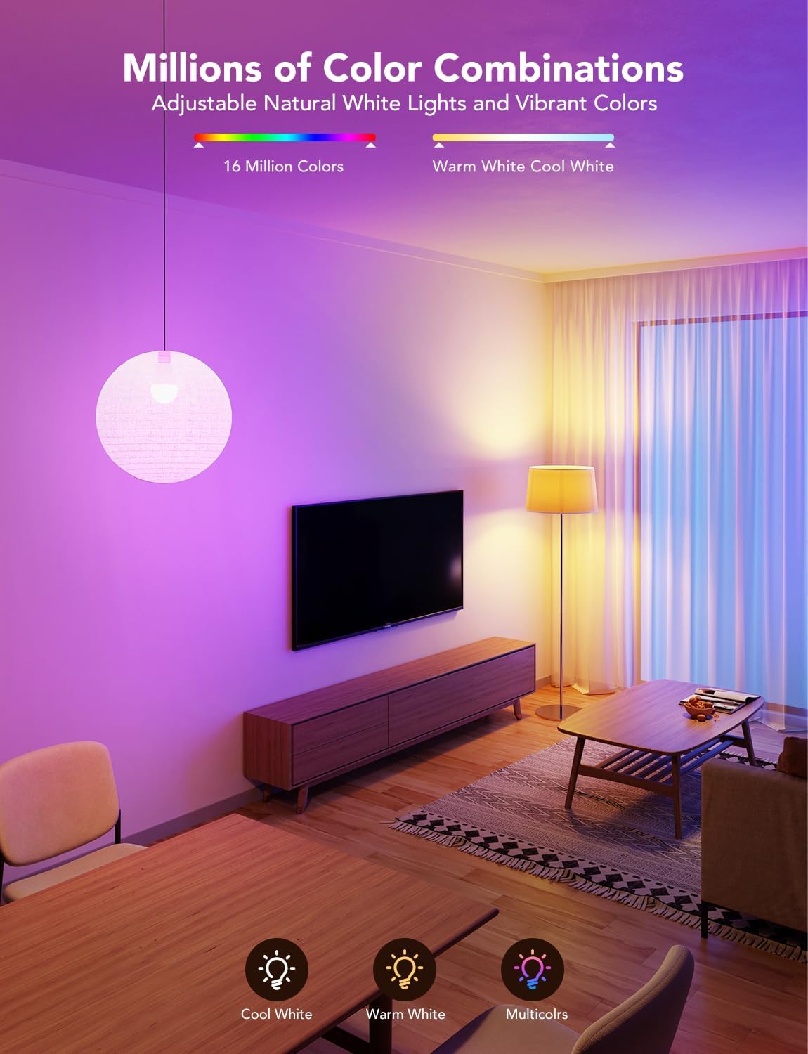 Govee Smart Light Bulbs 1200 Lumens, Color Changing Light Bulbs RGBWW Dimmable, Works with Alexa & Google Assistant, Color Lights Bulb, 12W 85W Equivalent A19 LED Bulbs for Bedroom Living Room, 2 Pack - Image 5