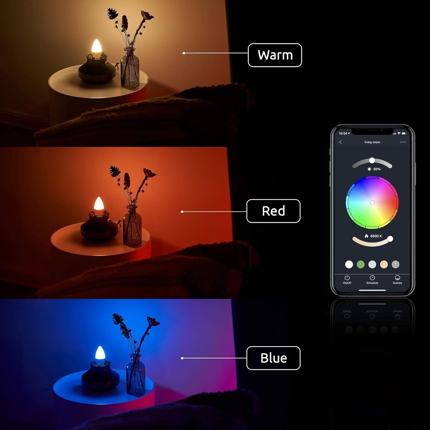 E12 Smart Bulb, LED Candelabra Color Changing Bulbs Works with Alexa Google Home, 40w Eqv. 2700k-6500k, B11 RGB Chandelier Bulbs, Smart Life APP 2.4GHz WiFi Only, No Hub Required, 2 Pack - Image 3