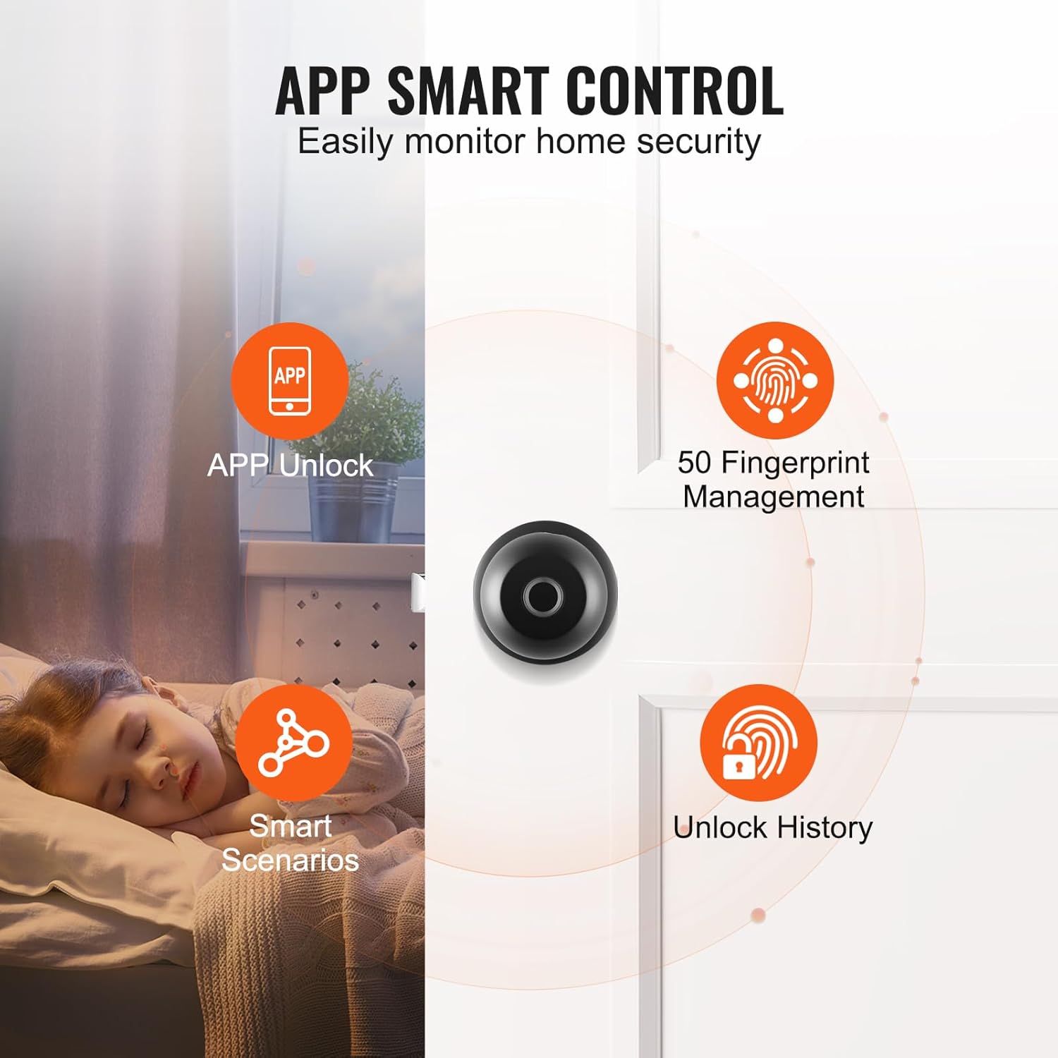 VEVOR Smart Door Knob, Fingerprint Smart Lock with APP Control, Biometric Door Lock Bluetooth Smart Lock, Easy Installation Door Lock, for Home Bedrooms, Cloakroom, Hotels, Apartments Offices, Black - Image 4