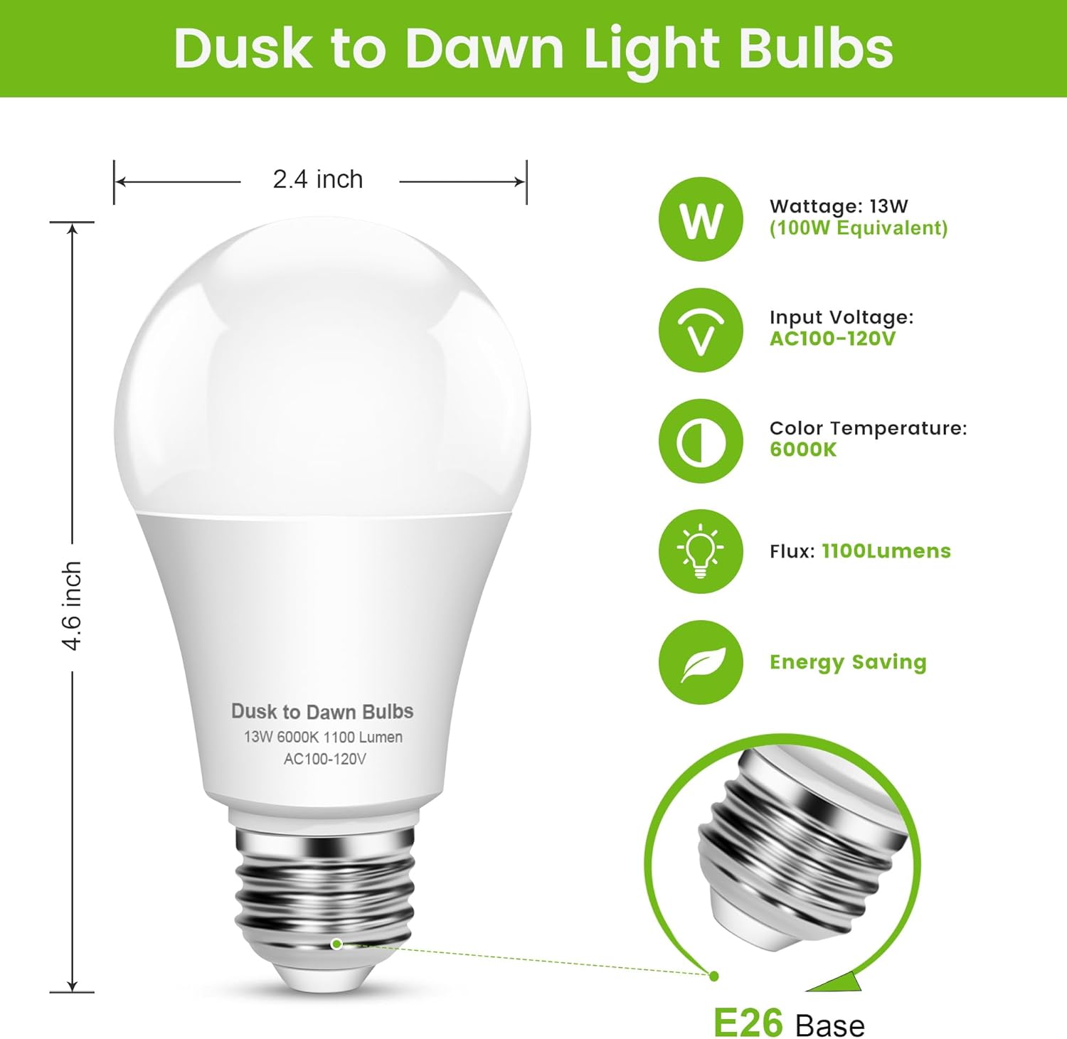 OHLUX Dusk to Dawn Outdoor Light Bulb 13W 60W Equivalent Energy Saving A19 E26 LED Bulb, 6000K Cool White Smart Automatic On/Off Photocell Sensor, 1100LM, 4 Pack - Image 5