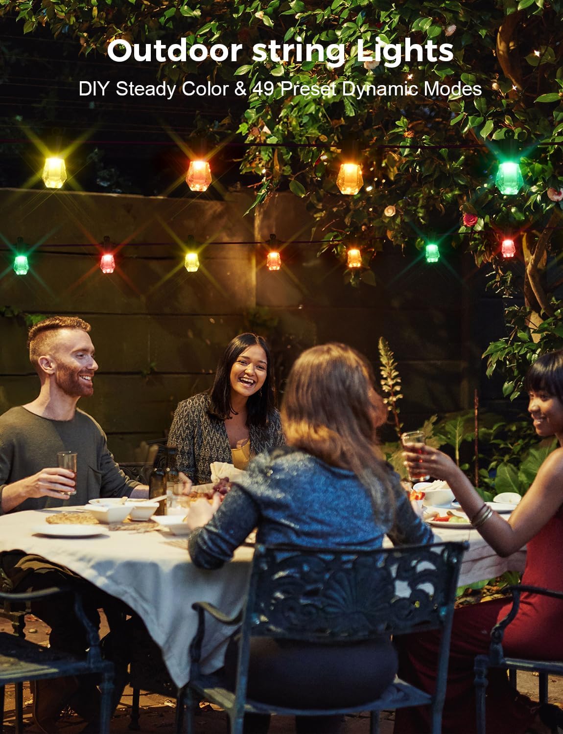 XMCOSY+ 48FT Smart Outdoor String Lights - RGBCWIC Dimmable Acrylic Bulbs, Color Changing LED Patio Light APP WiFi Control, Work with Alexa, IP65 Waterproof for Backyard Yard Porch Cafe Bistro Gazebo - Image 10