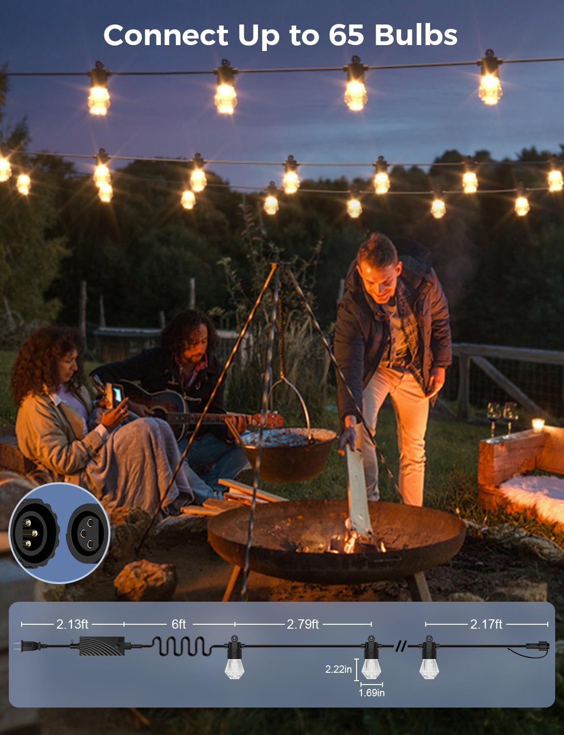 XMCOSY+ 48FT Smart Outdoor String Lights - RGBCWIC Dimmable Acrylic Bulbs, Color Changing LED Patio Light APP WiFi Control, Work with Alexa, IP65 Waterproof for Backyard Yard Porch Cafe Bistro Gazebo - Image 8