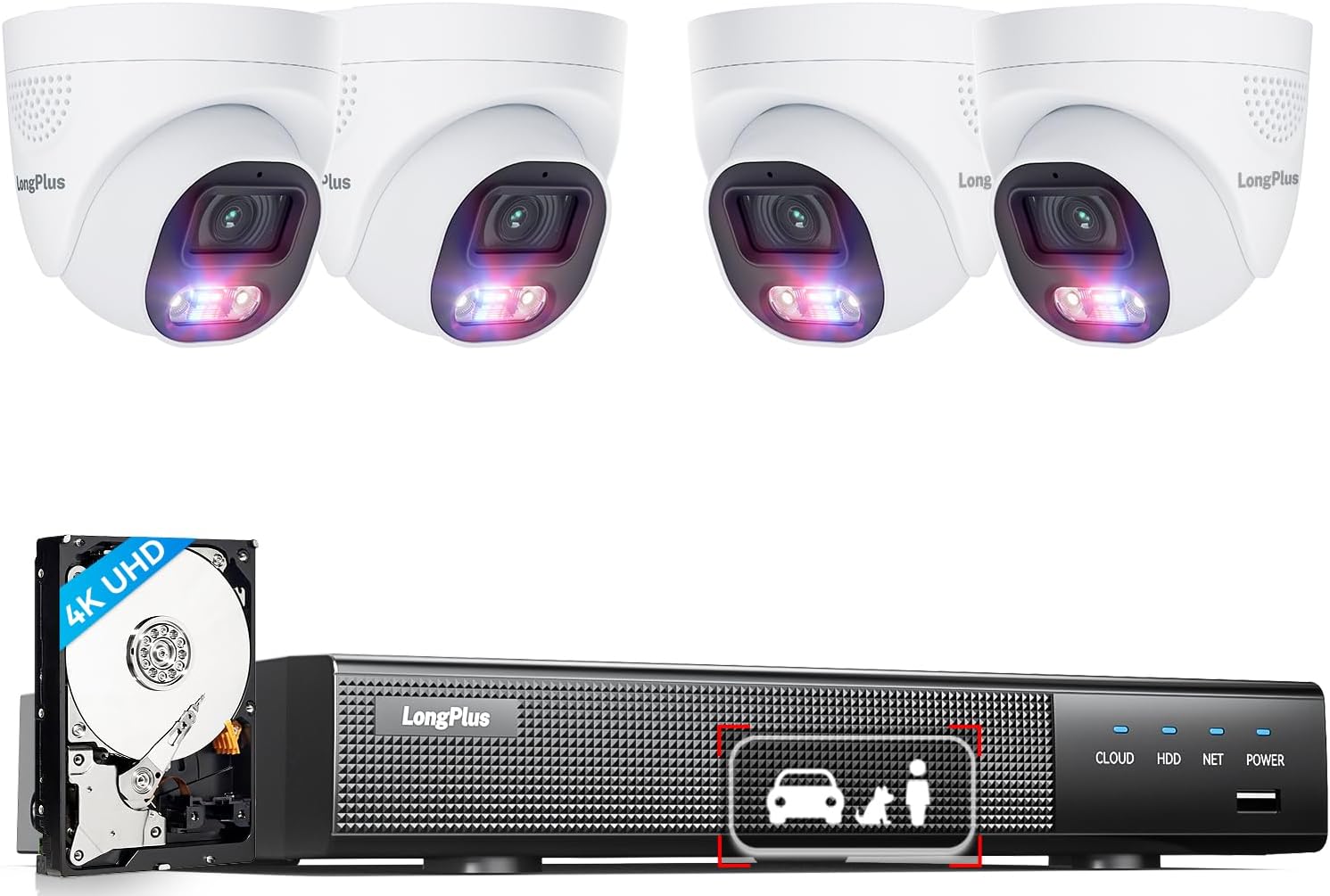 LongPlus Smart 4K 8CH Home Security Camera System, 4Pcs Wired PoE IP Cameras System Outdoor with Person/Pet/Vehicle Detection, 12MP 8CH NVR with 2TB HDD for 24-7 Recording, LP8ME84D1 - Image 2